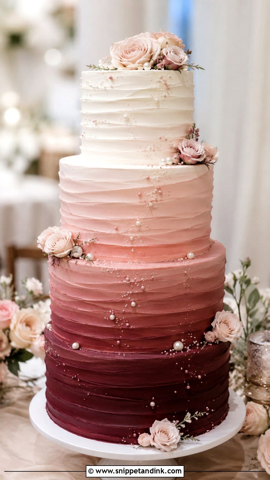 Burgundy Ombre Wedding Cake - Snippet and Ink - 20 Burgundy Wedding Cake Ideas
