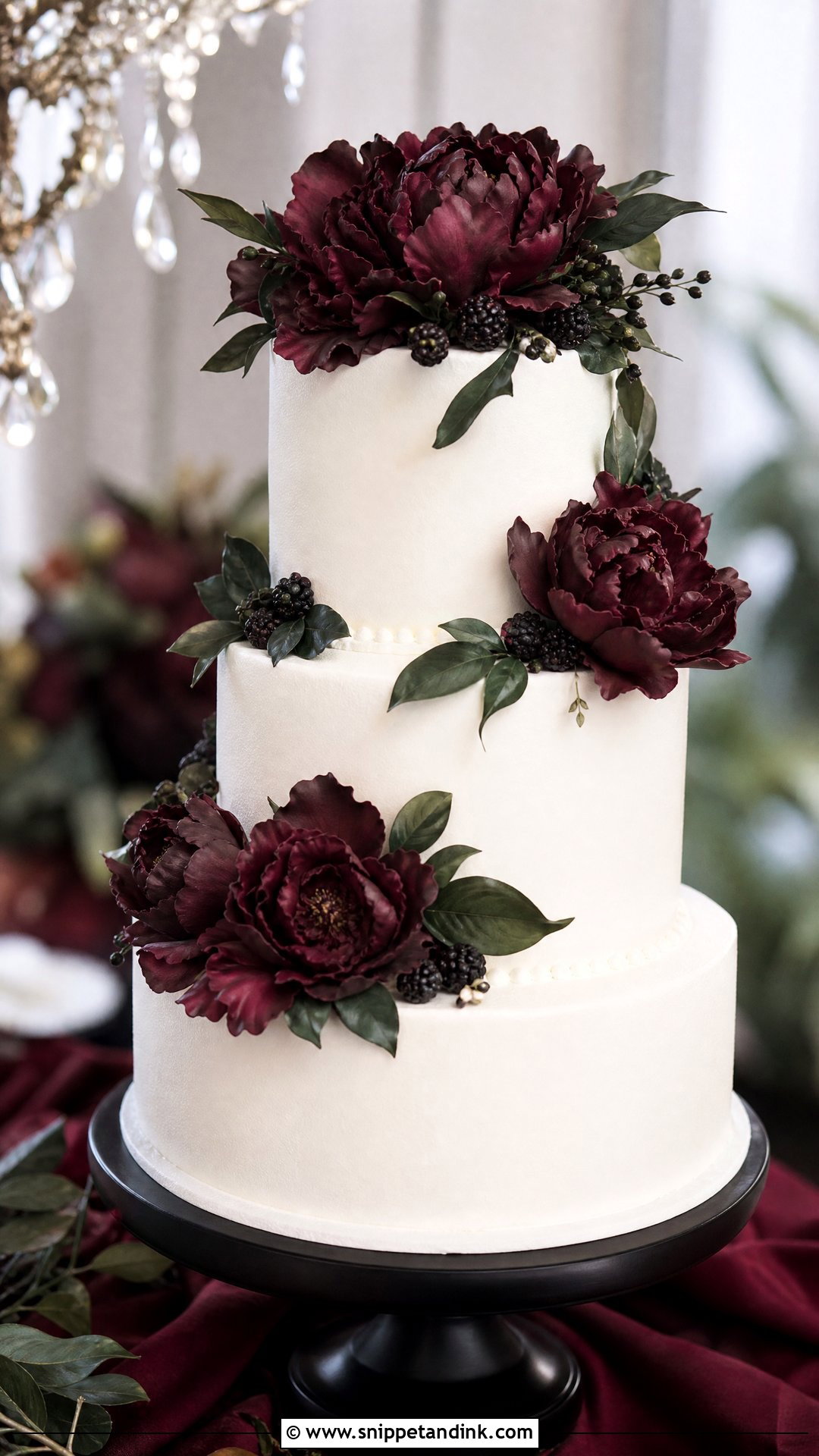 Burgundy Peony Wedding Cake - Snippet and Ink - 25 Peony Cake Ideas for Wedding