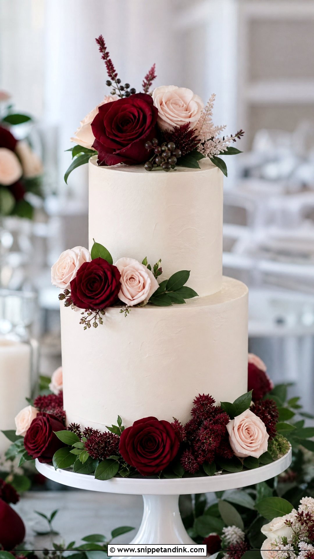 Burgundy Rose Wedding Cake - Snippet and Ink - 25 Wine Cake Designs for Wedding