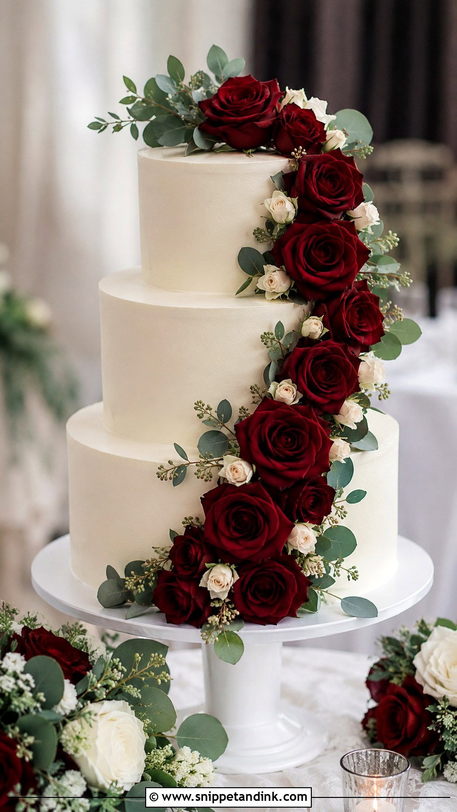 Burgundy Rose Wedding Cake - Snippet and Ink - 20 Burgundy Wedding Cake Ideas