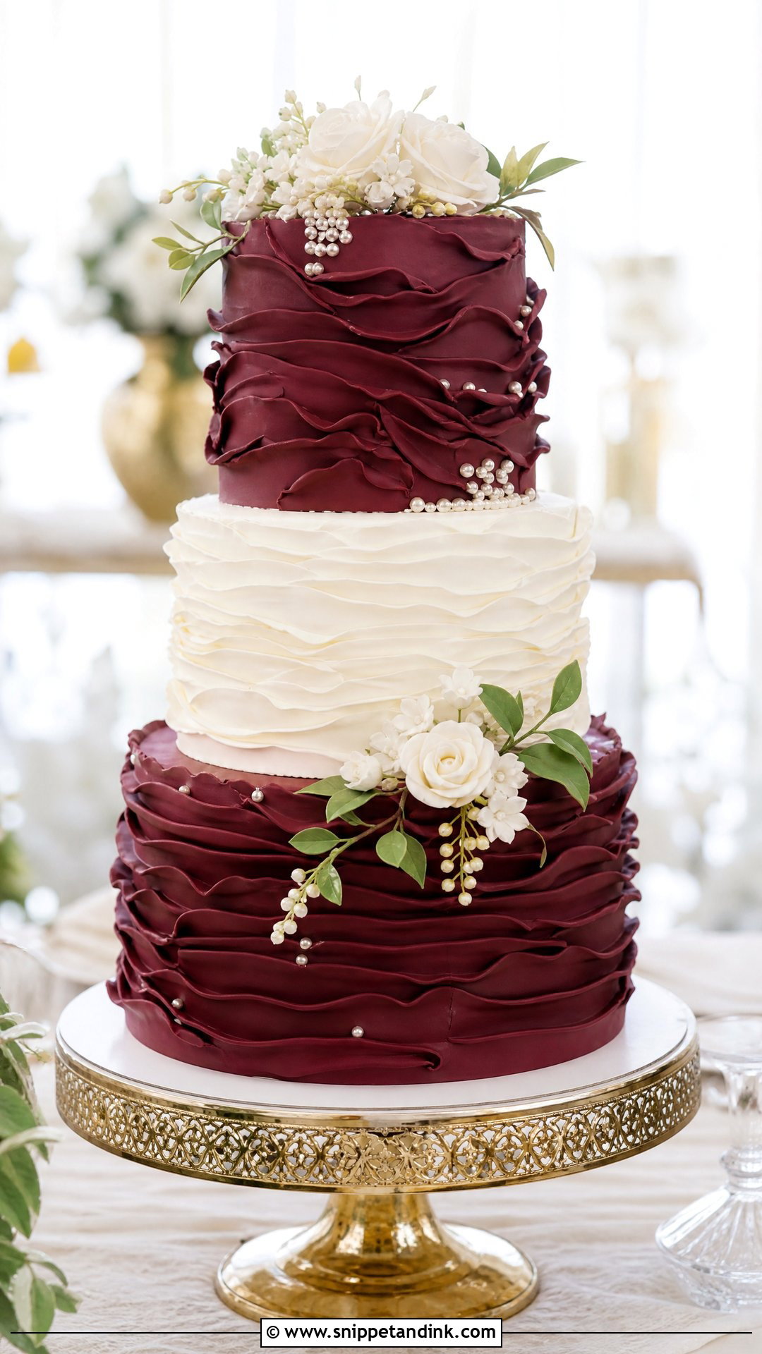 Burgundy Ruffle Wedding Cake - Snippet and Ink - 25 Wine Cake Designs for Wedding