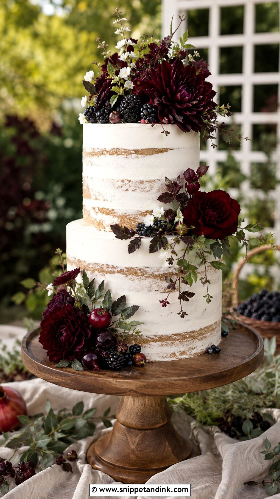 Burgundy Rustic Wedding Cake - Snippet and Ink - 20 Burgundy Wedding Cake Ideas