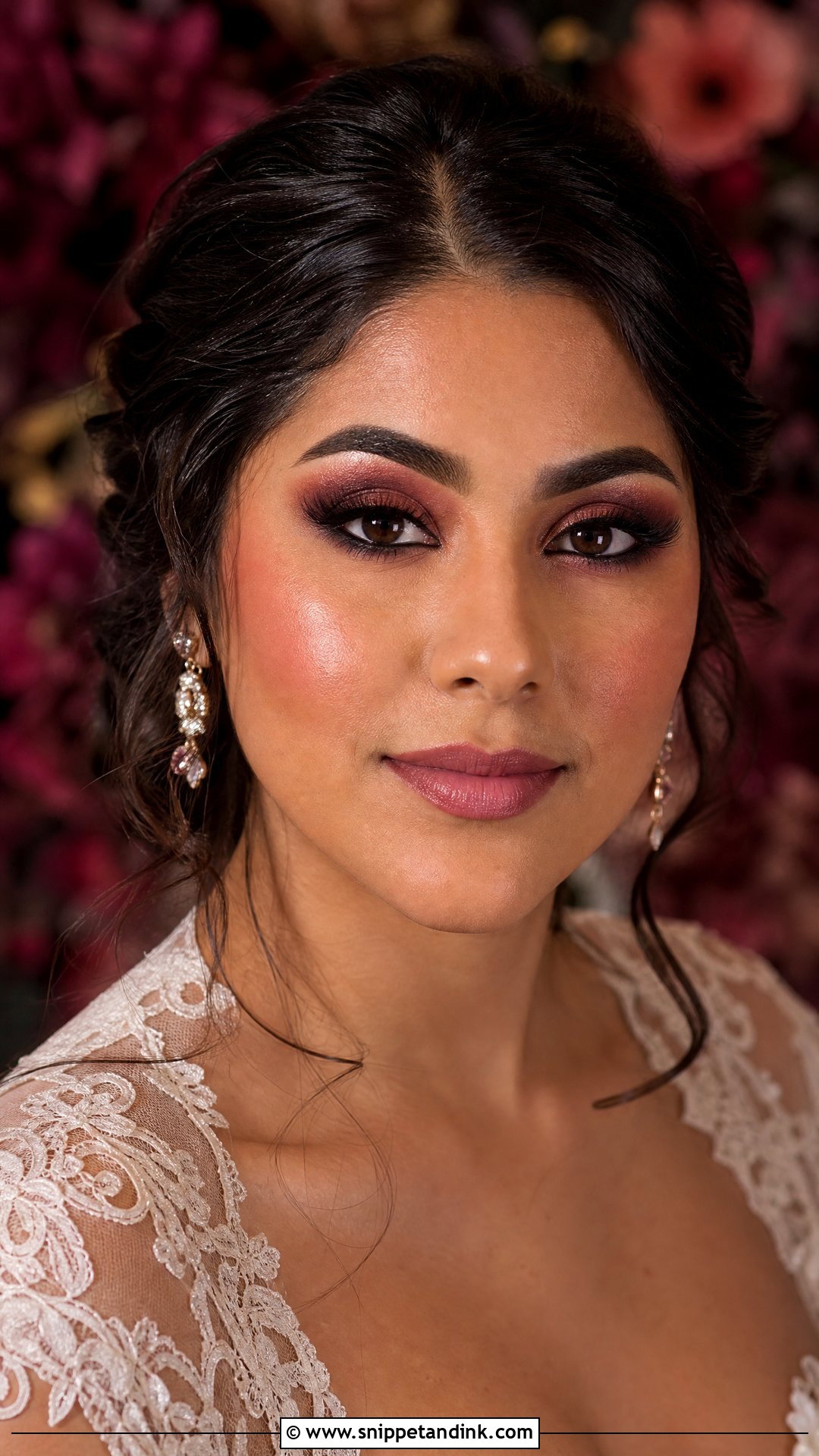 Burgundy Smokey Eye Wedding Makeup - Snippet and Ink - 20 Edgy Wedding Makeup Ideas