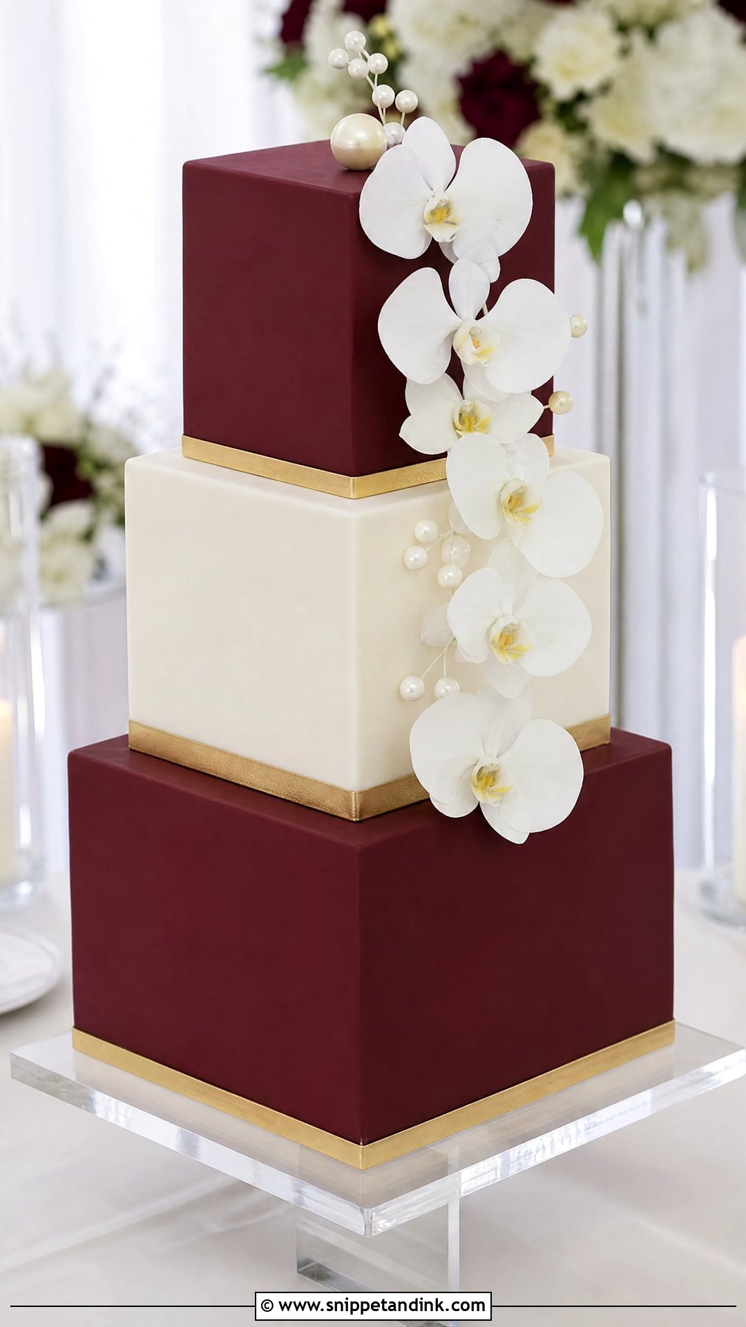 Burgundy Square Wedding Cake - Snippet and Ink - 25 Wine Cake Designs for Wedding