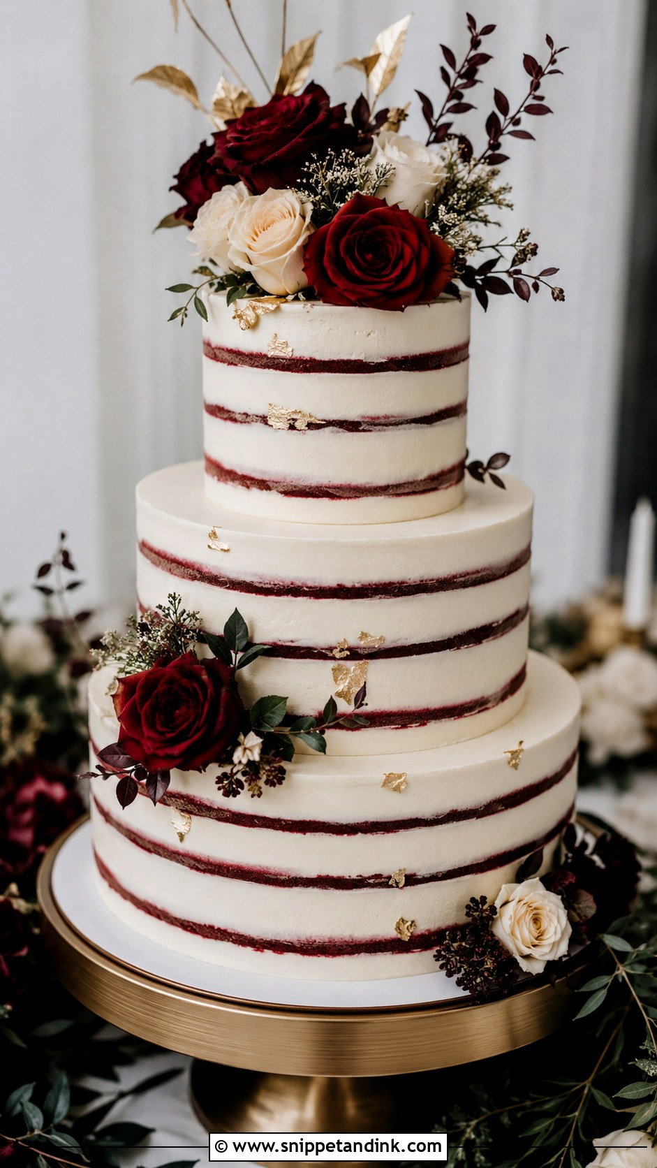 Burgundy Striped Wedding Cake - Snippet and Ink - 20 Striped Wedding Cake Ideas