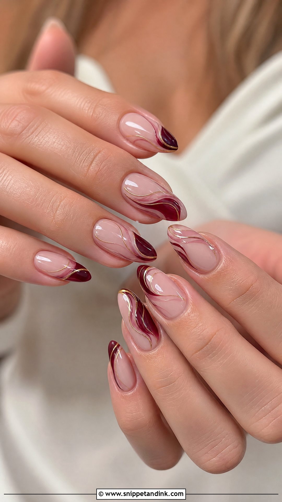 Burgundy Swirl Wedding Nails - Snippet and Ink - 25 Burgundy Wedding Nails