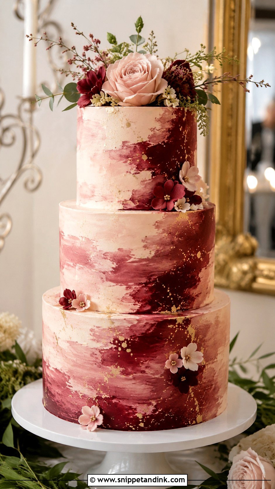 Burgundy Watercolor Wedding Cake - Snippet and Ink - 20 Burgundy Wedding Cake Ideas