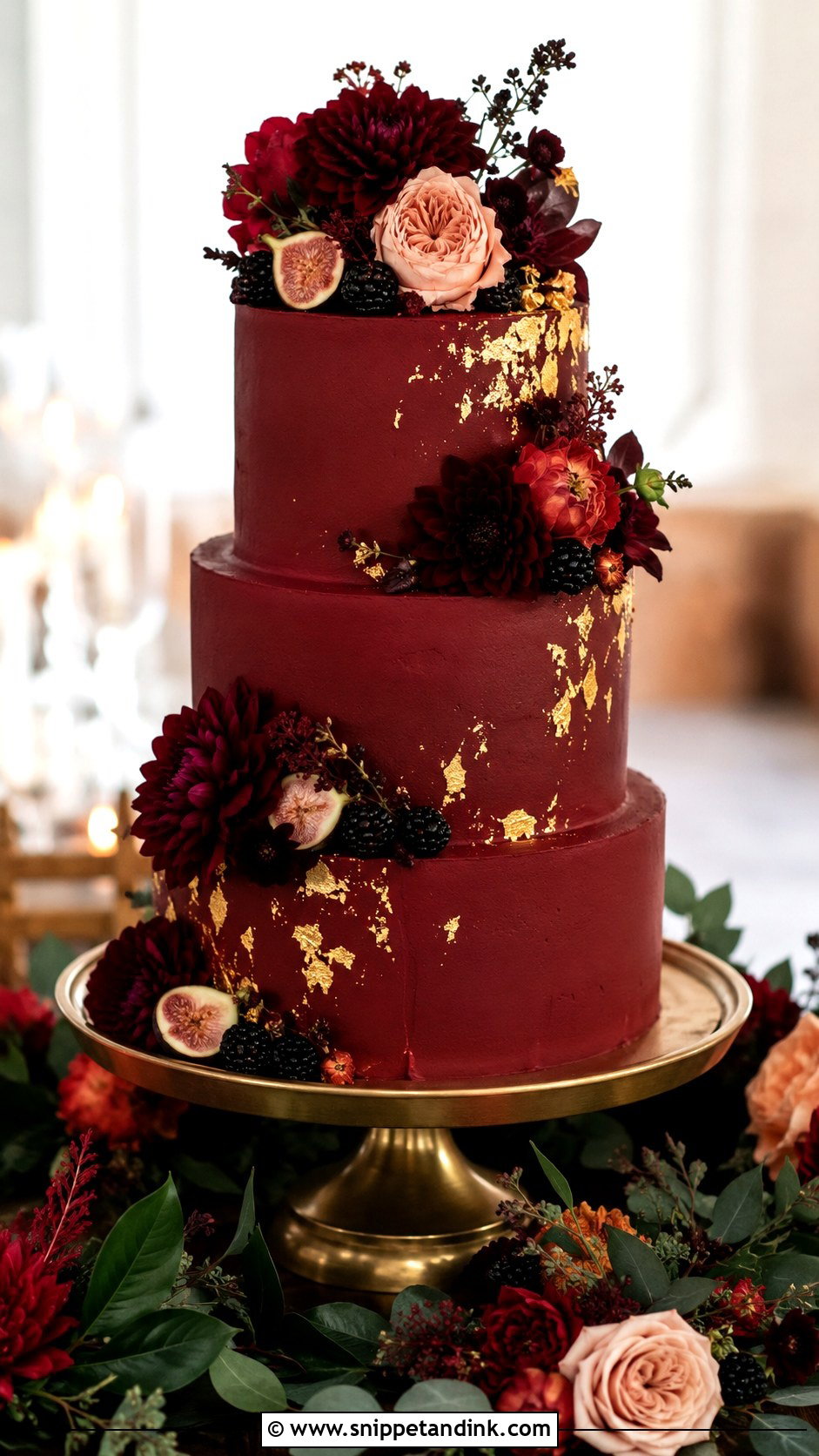 Burgundy Wedding Cake - Snippet and Ink - 20 Fall Wedding Cake Ideas