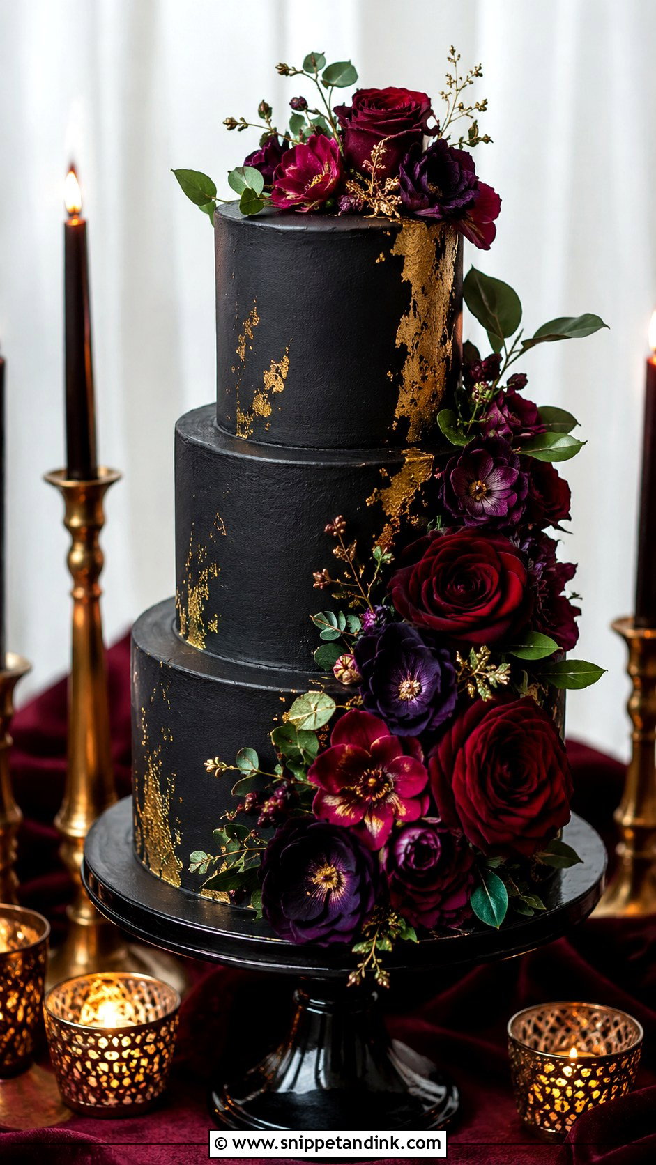 Burgundy Wedding Cake - Snippet and Ink - 20 Moody Jewel Tone Wedding Cake Ideas