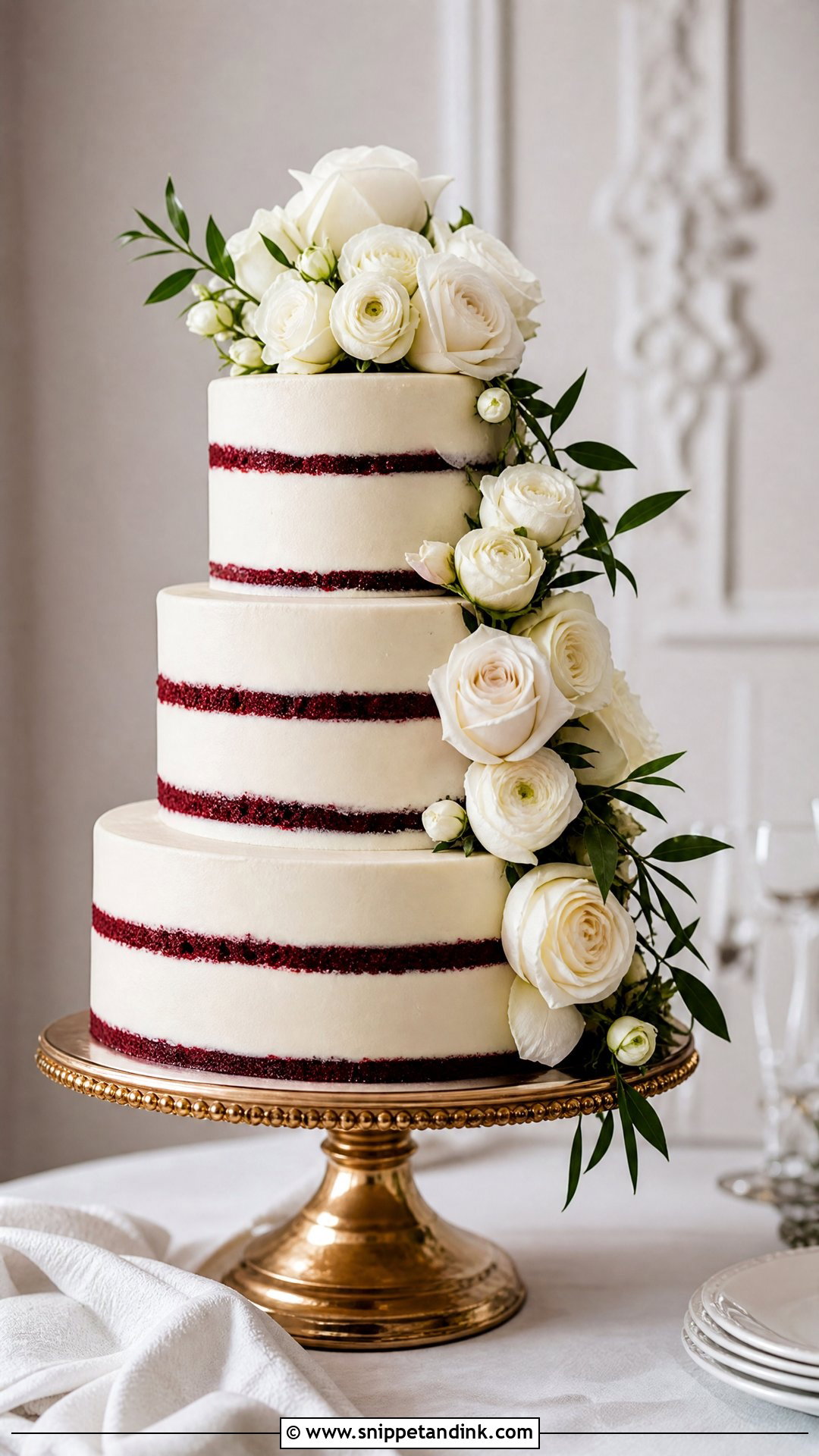 Burgundy Wedding Cake With White Flowers - Snippet and Ink - 25 Wine Cake Designs for Wedding