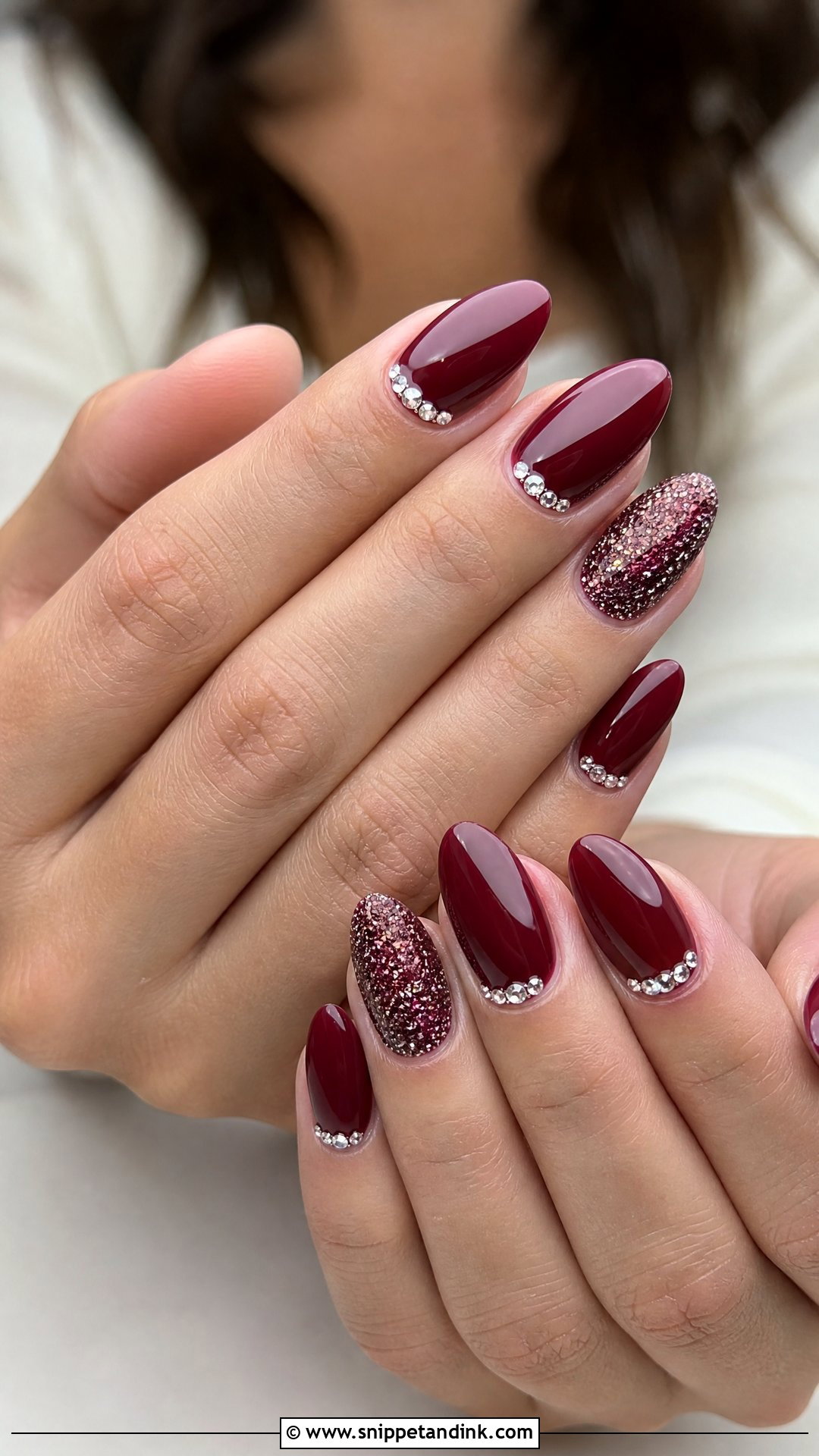 Burgundy Wedding Nails With Rhinestones - Snippet and Ink - 25 Burgundy Wedding Nails