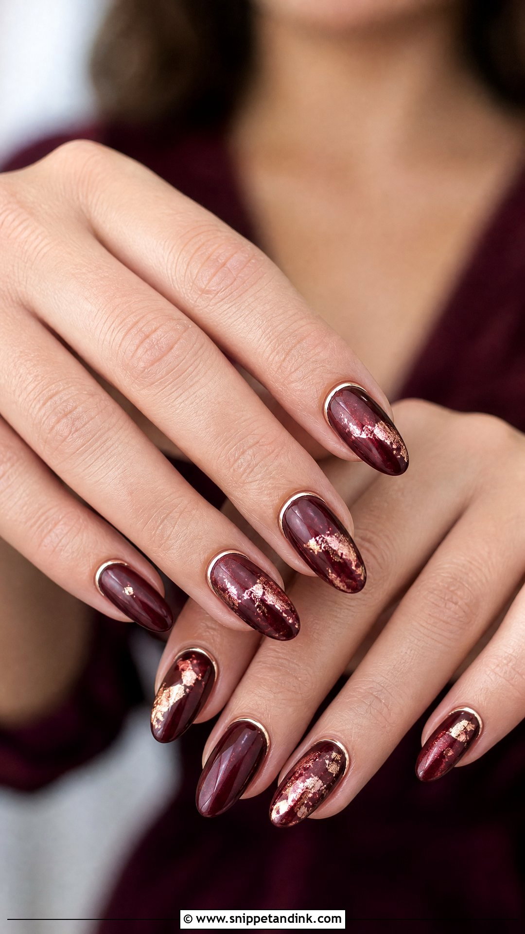 Burgundy Wedding Nails With Rose Gold - Snippet and Ink - 25 Burgundy Wedding Nails