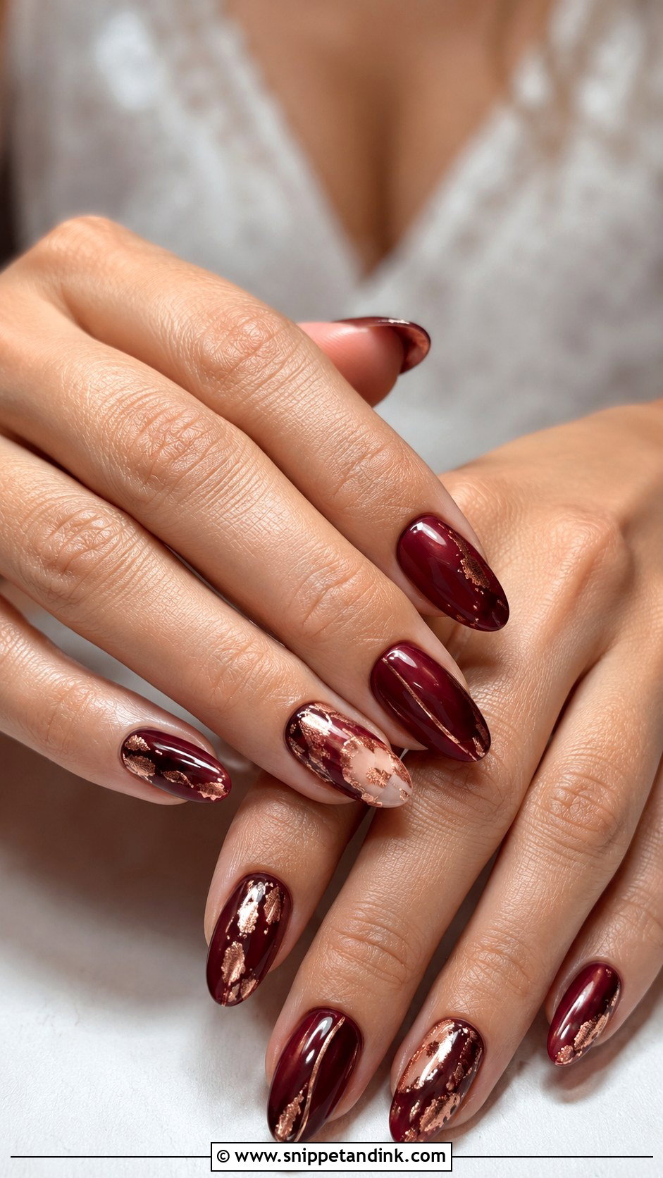Burgundy Wedding Nails With Rose Gold - Snippet and Ink - 20 Colorful Wedding Nails