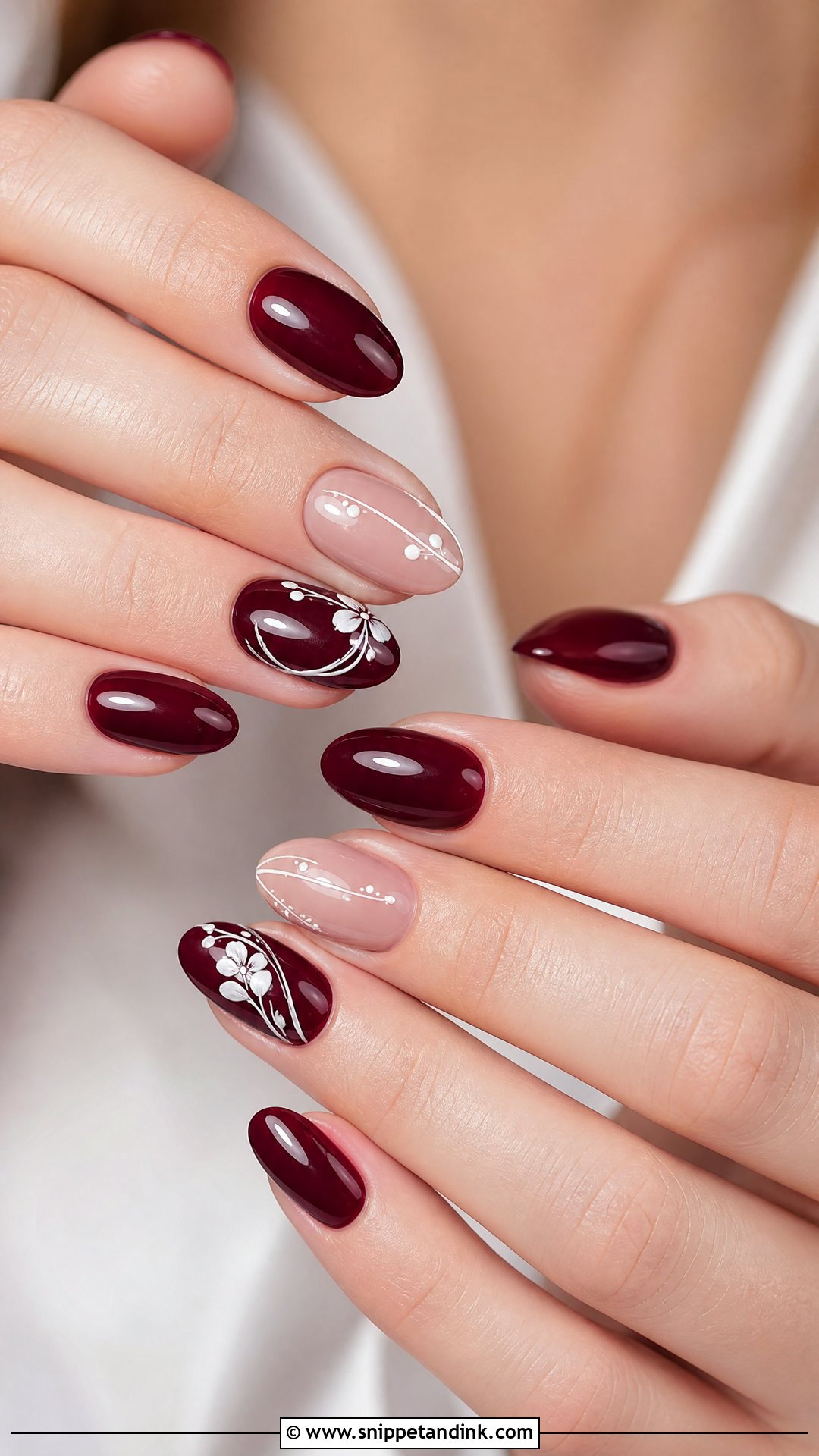 Burgundy Wedding Nails With White Accents - Snippet and Ink - 25 Burgundy Wedding Nails