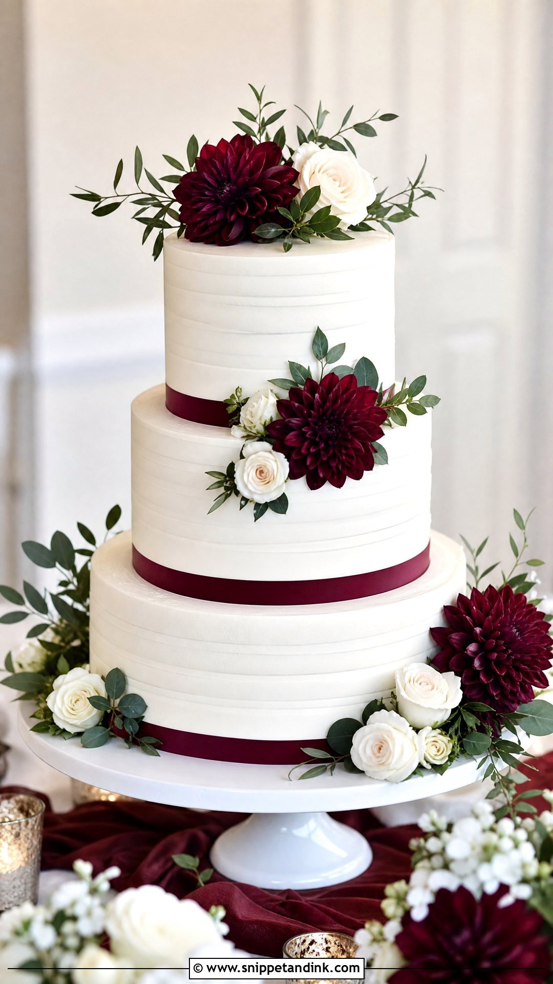 Burgundy White Wedding Cake - Snippet and Ink - 25 Wine Cake Designs for Wedding