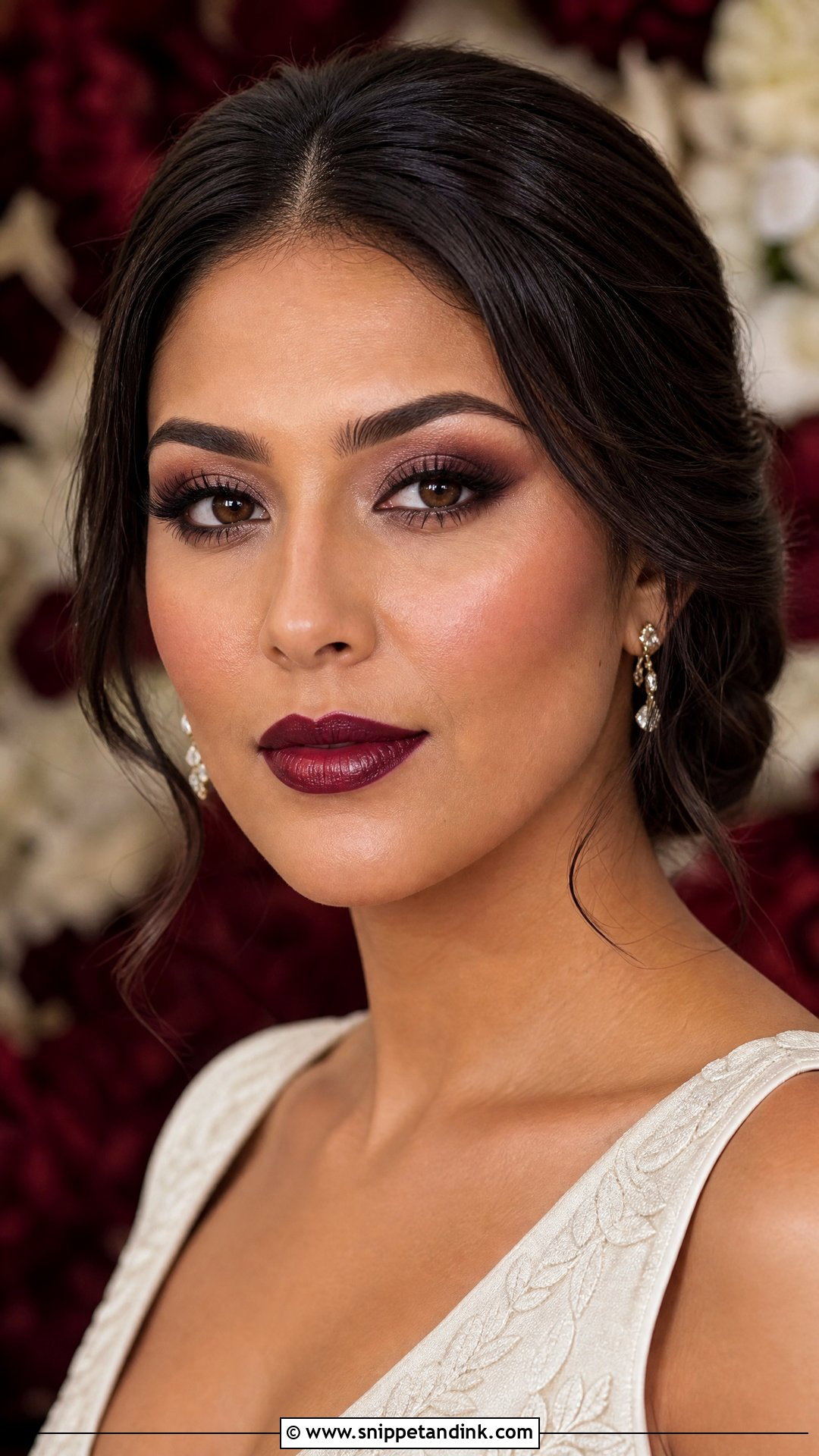 Burgundy Winter Bridal Makeup - Snippet and Ink - 20 Winter Bridal Makeup Ideas