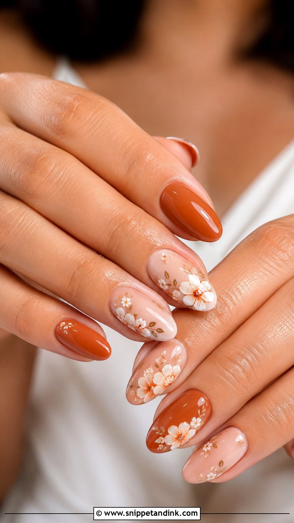 Burnt Orange Floral Wedding Nails - Snippet and Ink - 20 Burnt Orange Wedding Nails