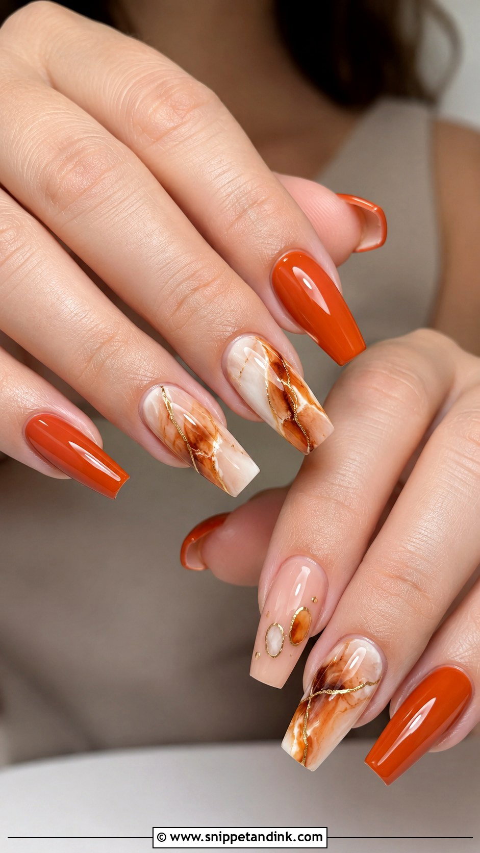 Burnt Orange Marble Wedding Nails - Snippet and Ink - 20 Burnt Orange Wedding Nails
