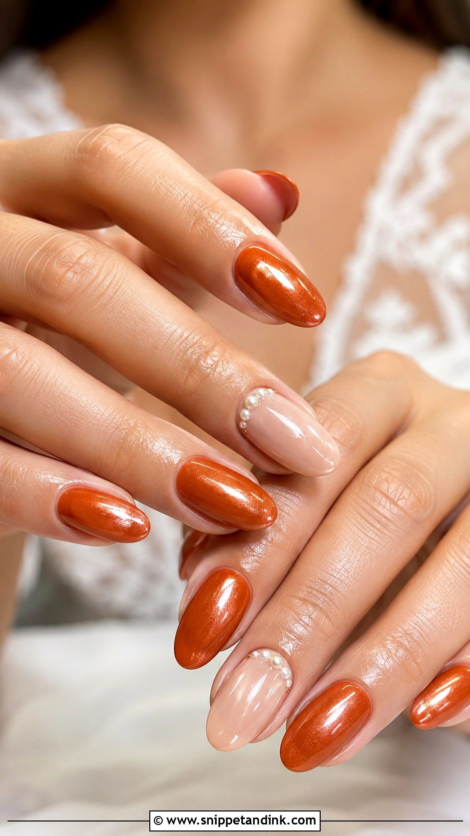 Burnt Orange Pearl Wedding Nails - Snippet and Ink - 20 Burnt Orange Wedding Nails