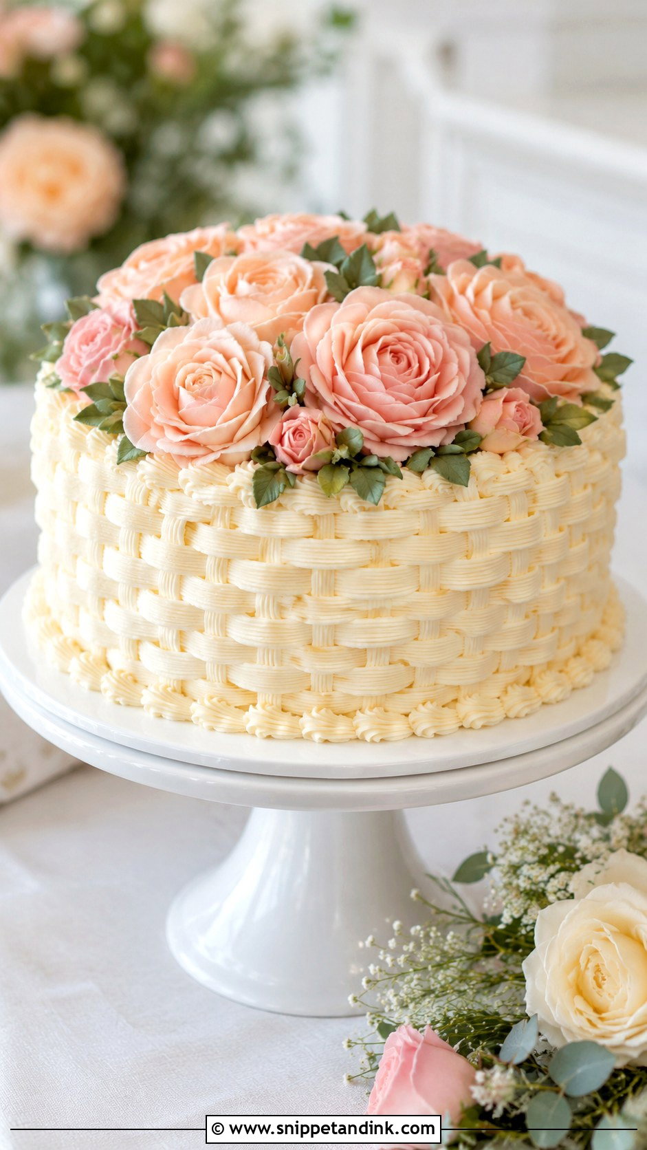Buttercream Basket Wedding Cake With Roses - Snippet and Ink - 20 Basket Cakes with Flowers for Wedding
