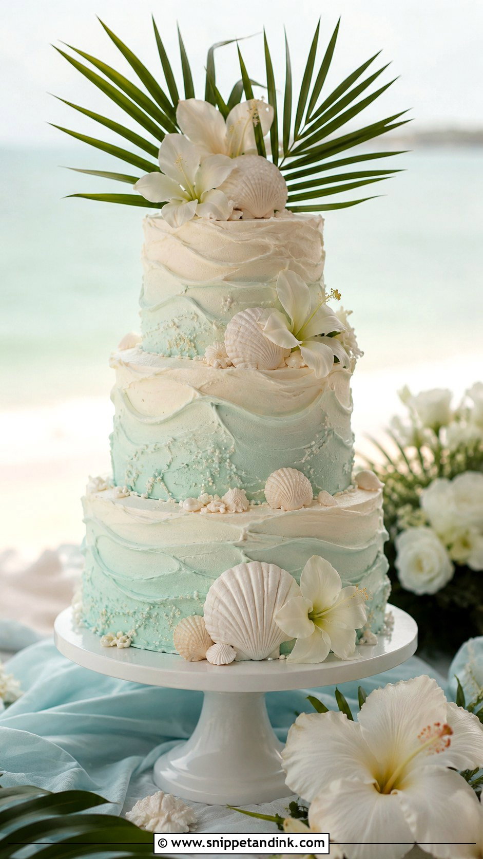Buttercream Beach Wedding Cake - Snippet and Ink - 25 Tropical Beach Wedding Cake Ideas
