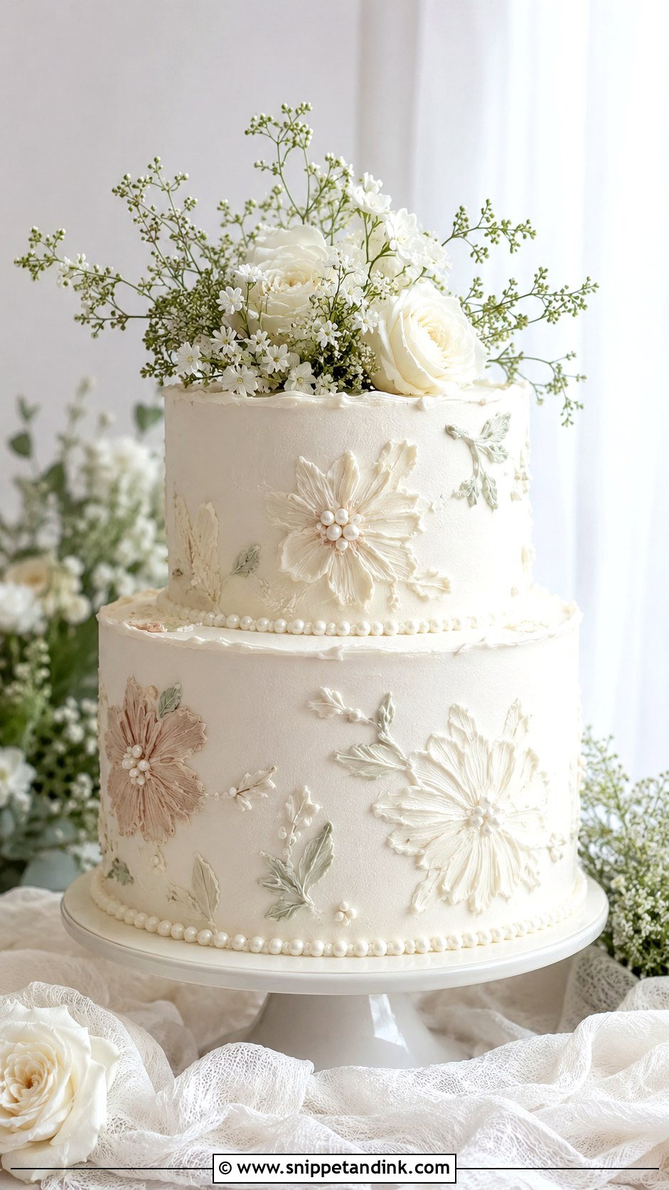 Buttercream Brush Embroidery Wedding Cake - Snippet and Ink - 20 Brush Embroidery Wedding Cake Ideas