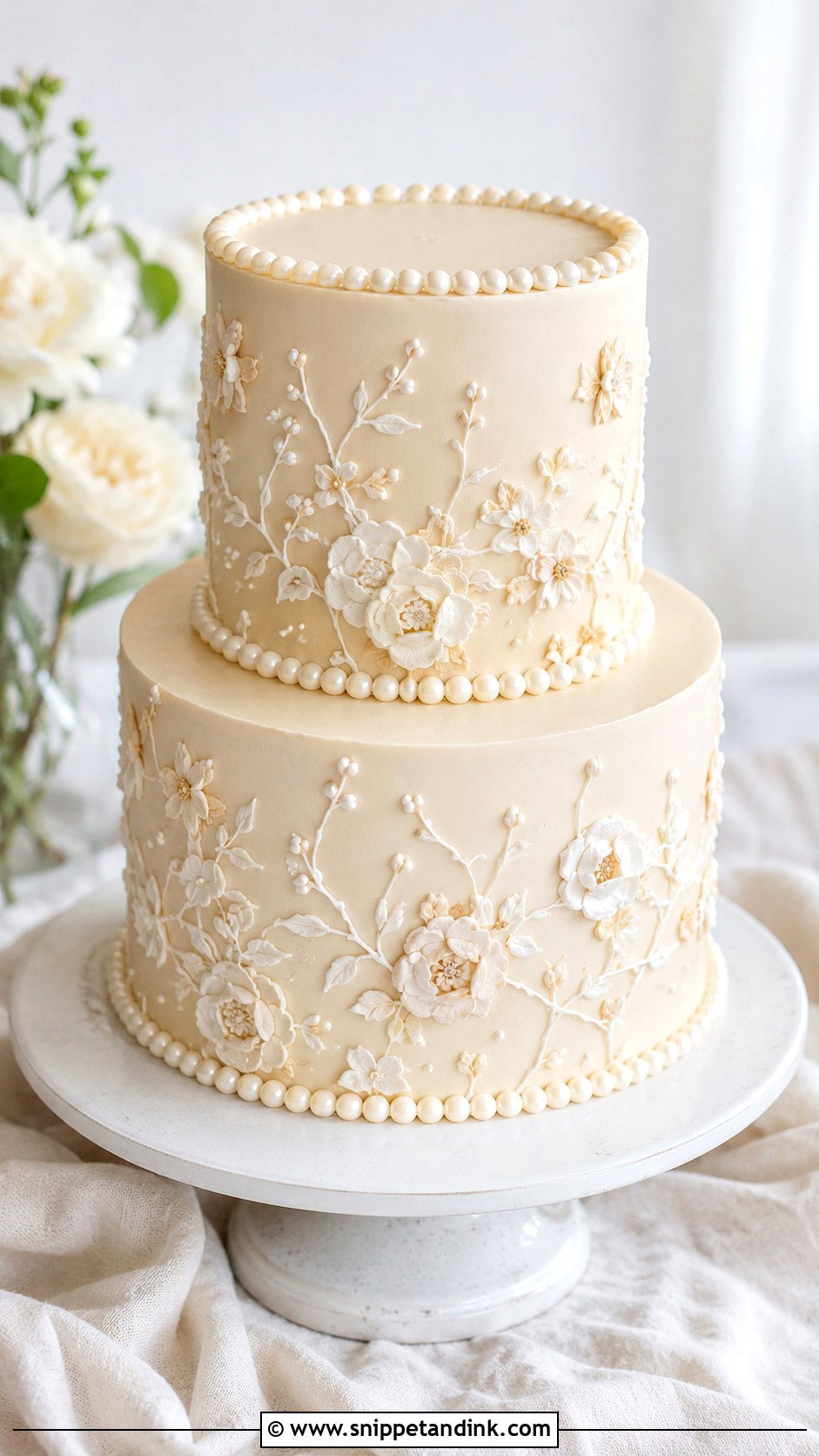 Buttercream Embroidery Wedding Cake - Snippet and Ink - 20 Embroidery Cake Design Ideas for Wedding