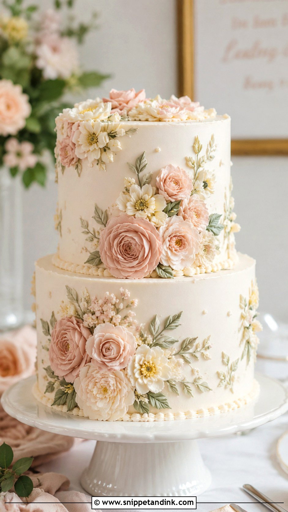Buttercream Floral Wedding Cake - Snippet and Ink - 20 Simple Floral Wedding Cake Ideas