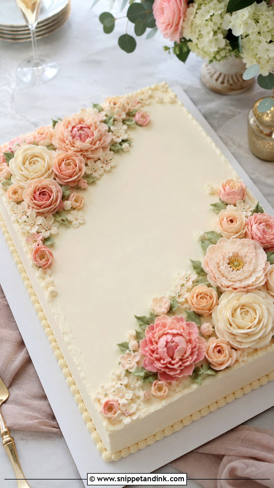 Buttercream Flower Sheet Cake For Wedding - Snippet and Ink - 20 Aesthetic Sheet Cake Ideas for Wedding