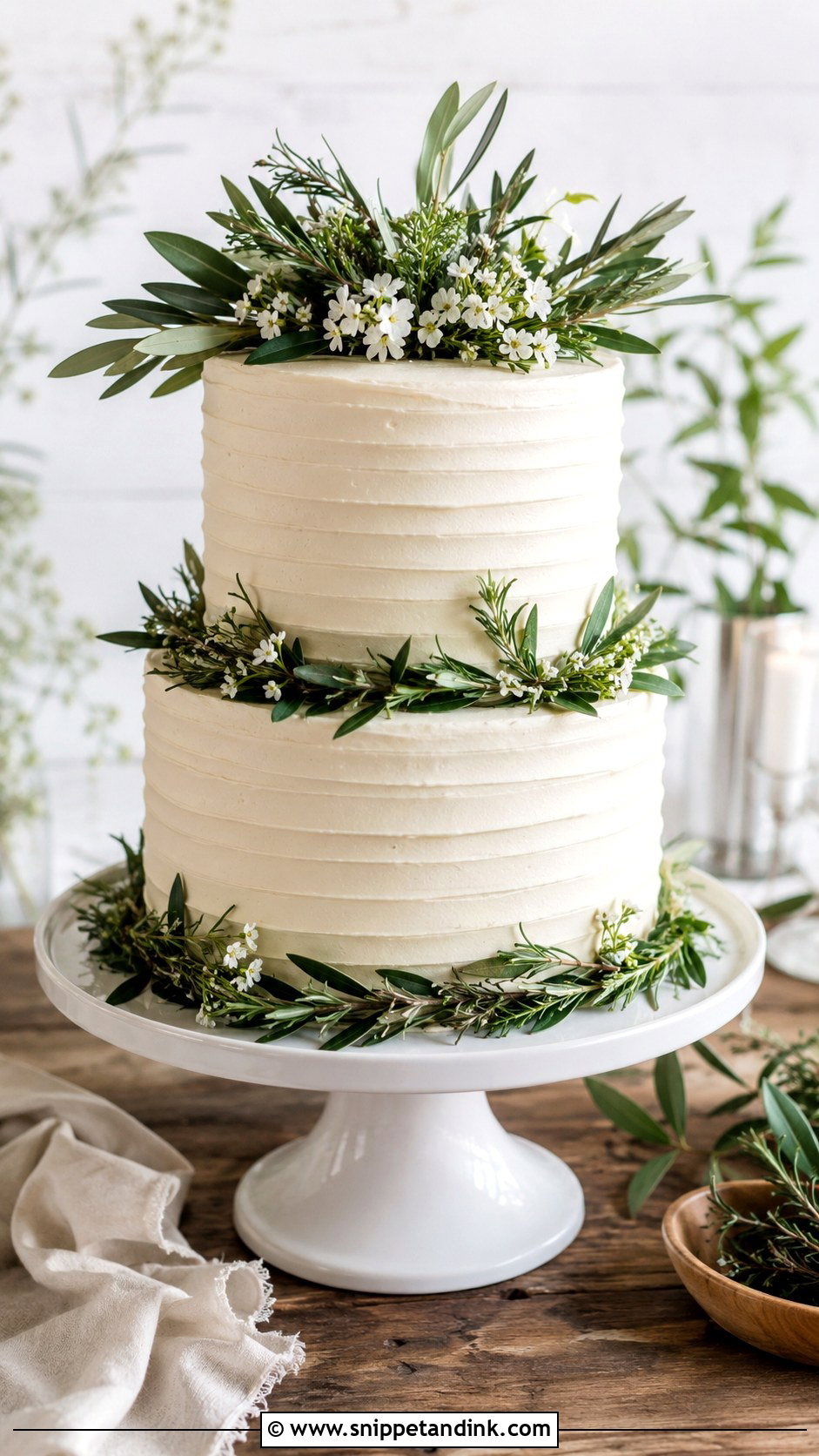 Buttercream Greenery Wedding Cake - Snippet and Ink - 25 Rustic Greenery Wedding Cake Ideas
