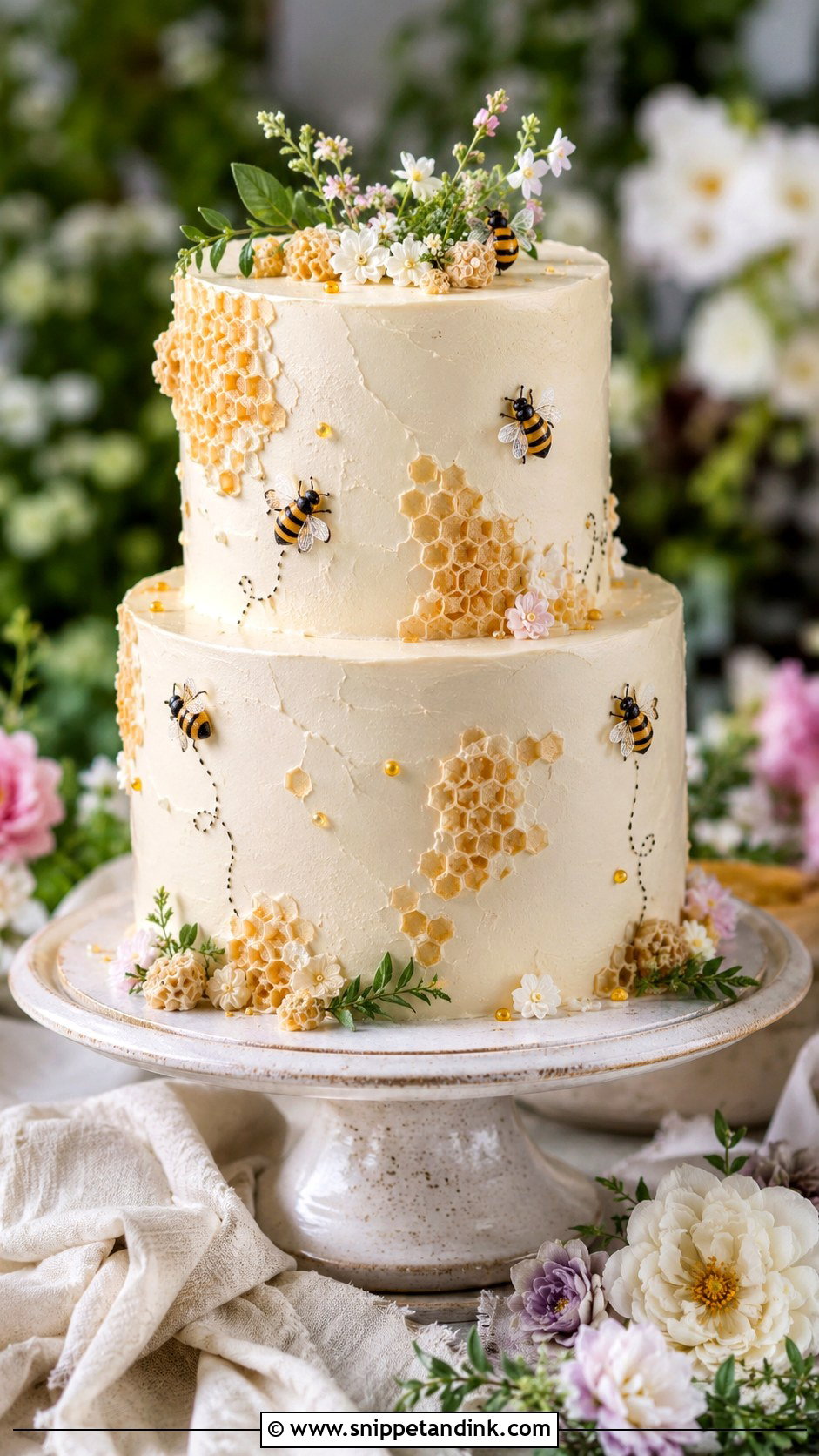 Buttercream Honey Bee Wedding Cake - Snippet and Ink - 20 Honey Bee Cake Design Ideas for Wedding