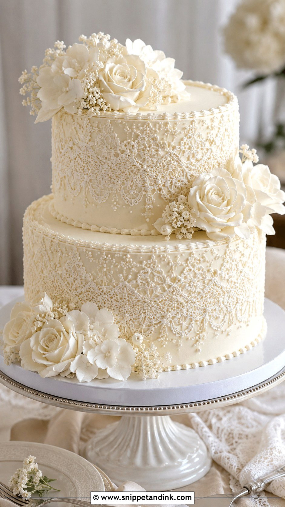 Buttercream Lace Anniversary Cake - Snippet and Ink - 20 60th Wedding Anniversary Cake Ideas