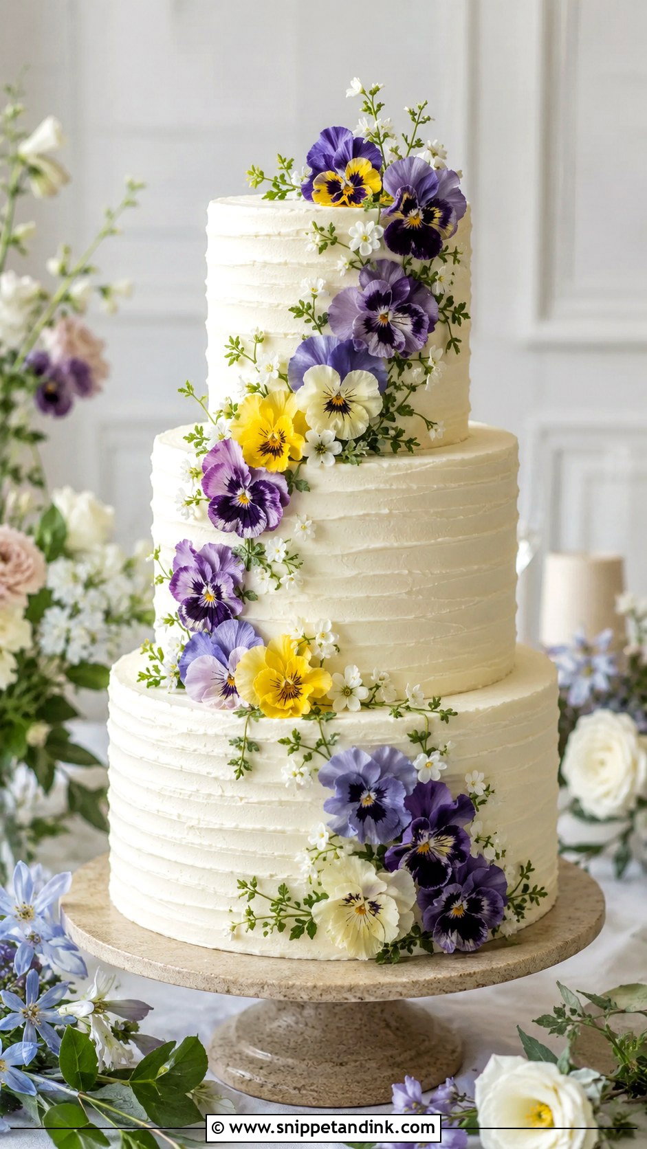 Buttercream Pansy Wedding Cake - Snippet and Ink - 20 Pansy Wedding Cake Ideas