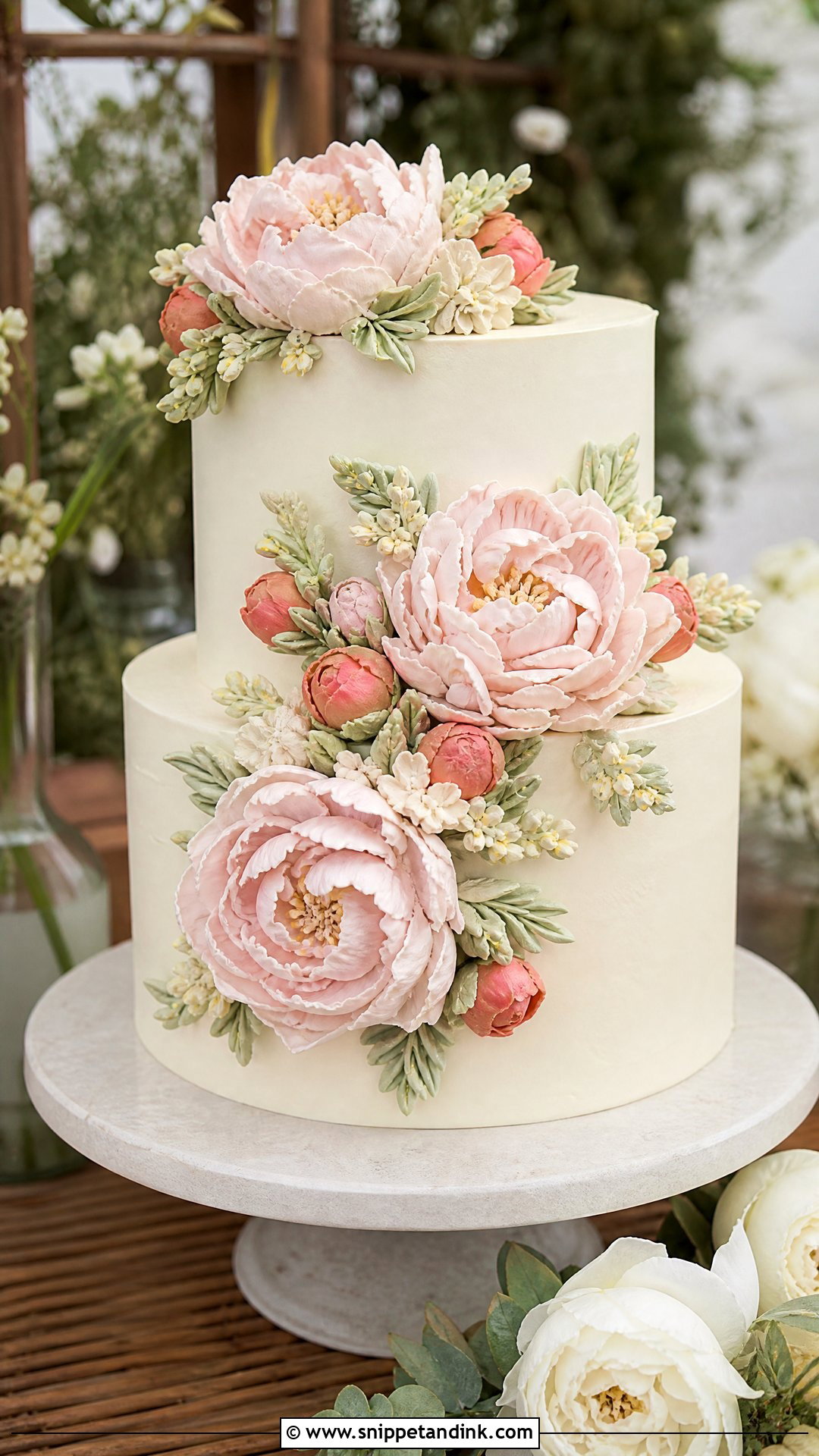 Buttercream Peony Wedding Cake - Snippet and Ink - 25 Buttercream Flower Cake Ideas for Wedding