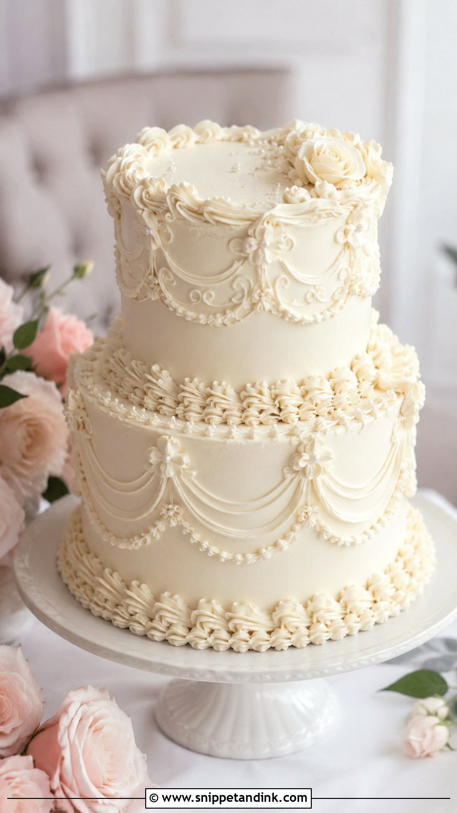 Buttercream Piping Wedding Cake - Snippet and Ink - 20 Traditional Piping Wedding Cake Ideas