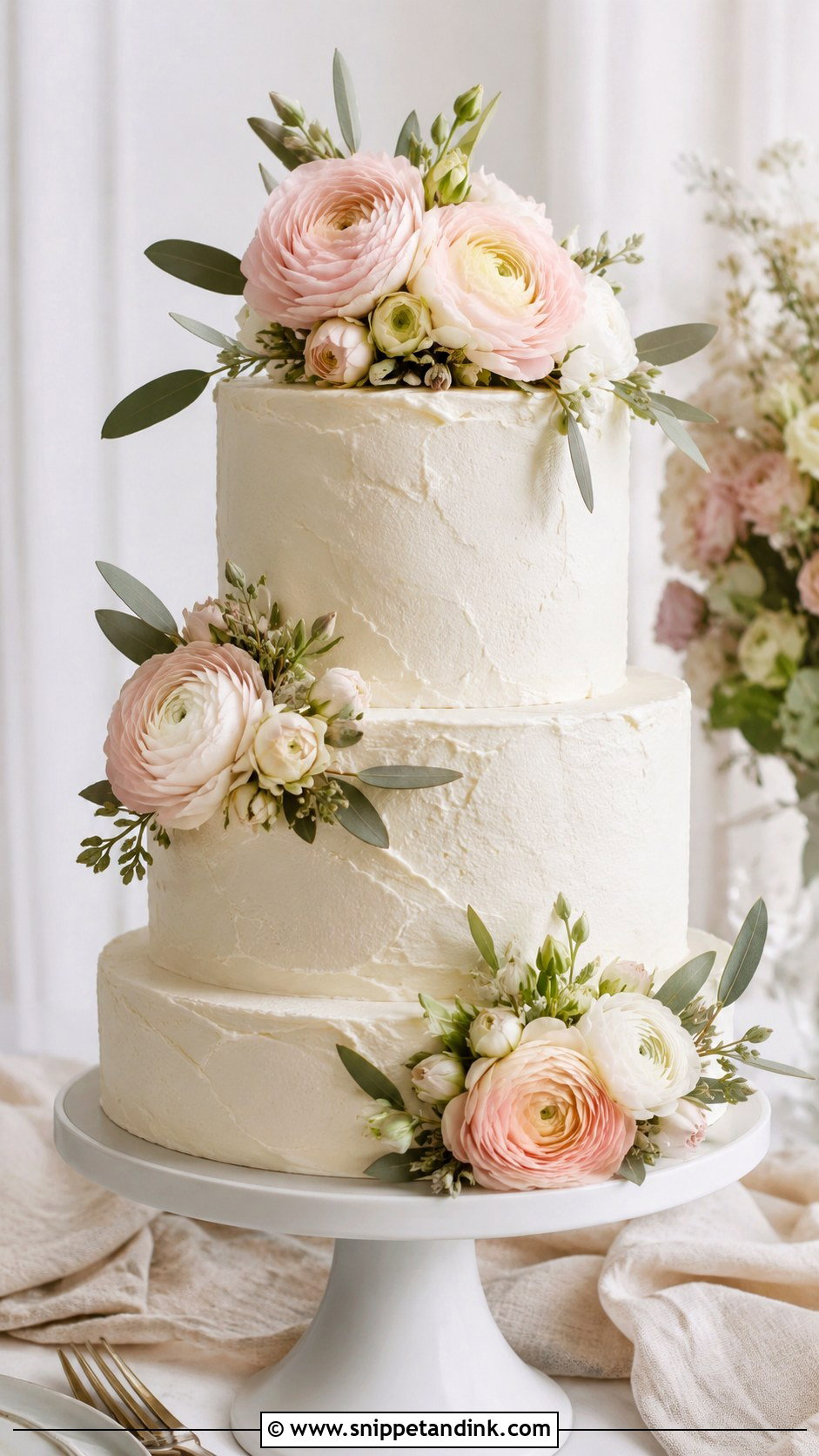 Buttercream Ranunculus Wedding Cake - Snippet and Ink - 25 Wedding Cake Ideas with Ranunculus