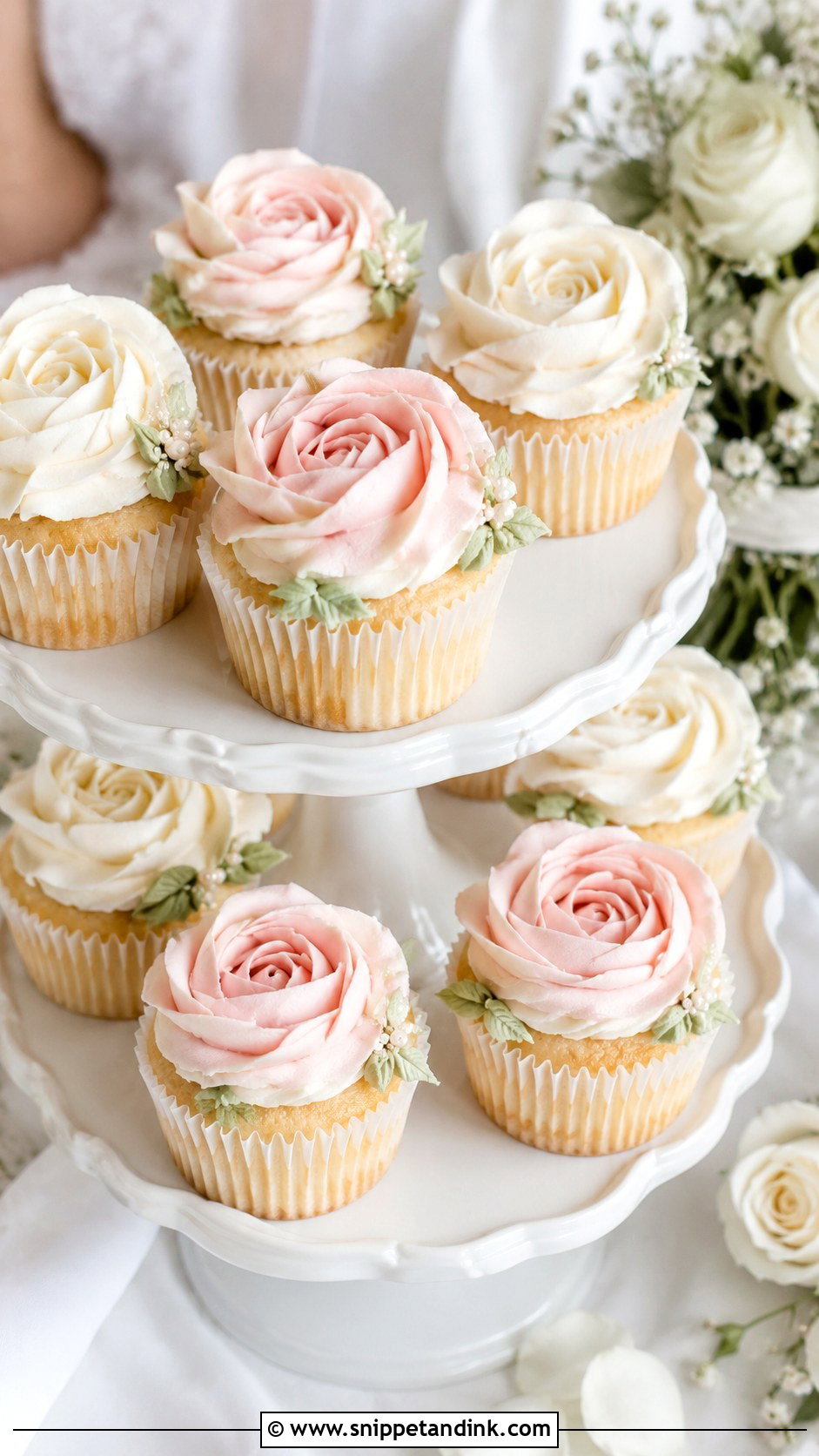 Buttercream Rose Wedding Cupcakes - Snippet and Ink - 20 Cupcake Ideas with Flowers for Wedding