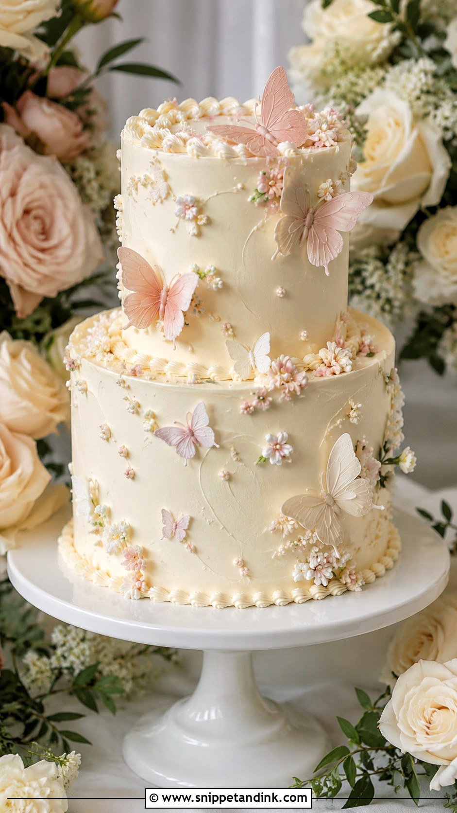 Buttercream Two Tier Butterfly Wedding Cake - Snippet and Ink - 20 Two Tier Butterfly Cake Ideas for Wedding