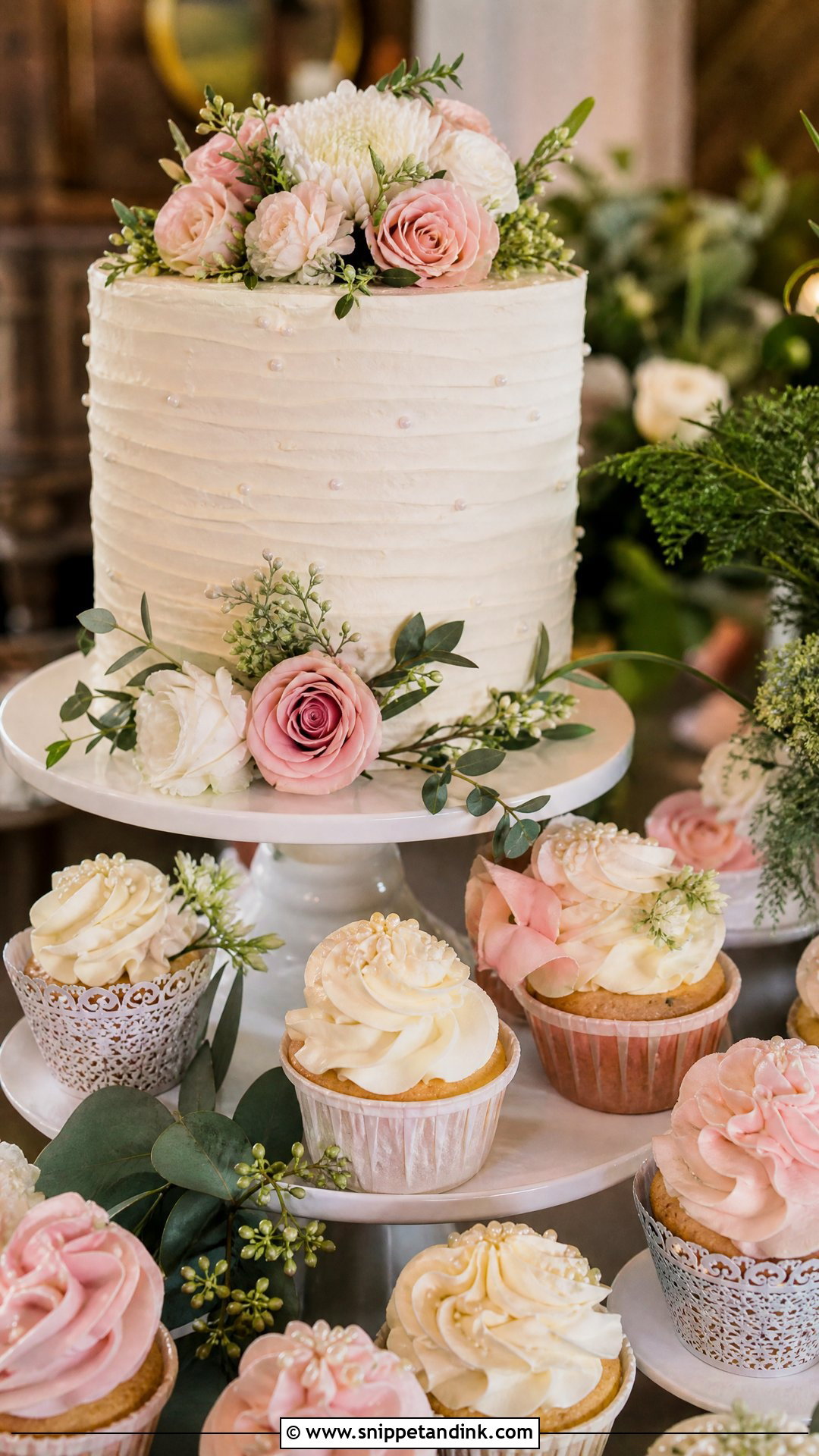 Buttercream Wedding Cake With Cupcakes - Snippet and Ink - 20 Wedding Cakes with Cupcakes