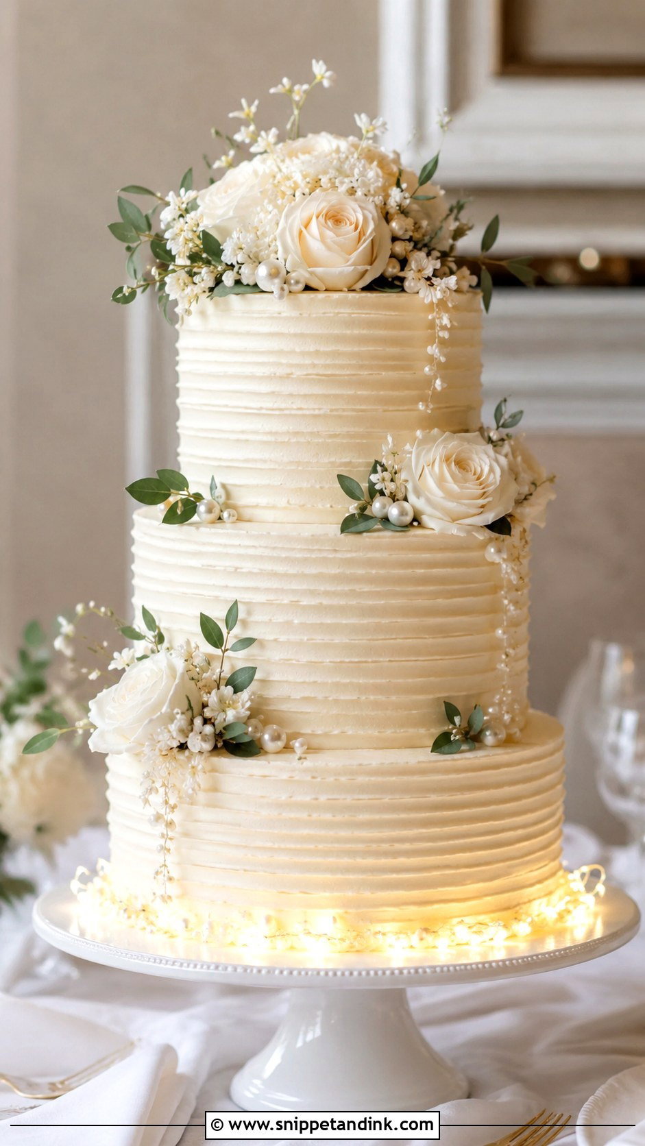 Buttercream Wedding Cake With Fairy Lights - Snippet and Ink - 20 Wedding Cake Ideas with Fairy Lights
