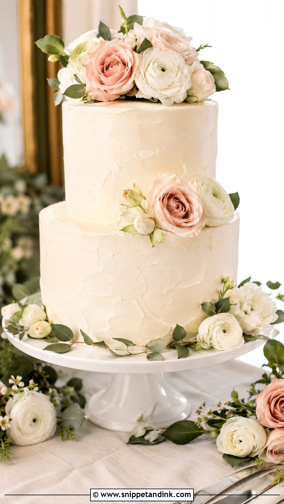 Buttercream Wedding Cake With Fresh Flowers - Snippet and Ink - 20 Easy Wedding Cake Decorating Ideas