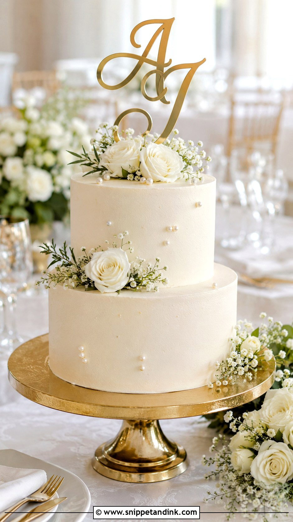 Buttercream Wedding Cake With Monogram Topper - Snippet and Ink - 20 Simple Buttercream Wedding Cake Designs