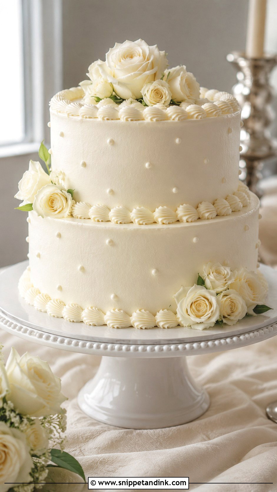 Buttercream Wedding Cake With Piped Shell Border - Snippet and Ink - 20 Simple Buttercream Wedding Cake Designs