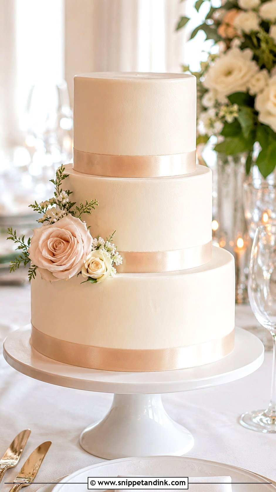 Buttercream Wedding Cake With Ribbon Detail - Snippet and Ink - 20 Simple Buttercream Wedding Cake Designs