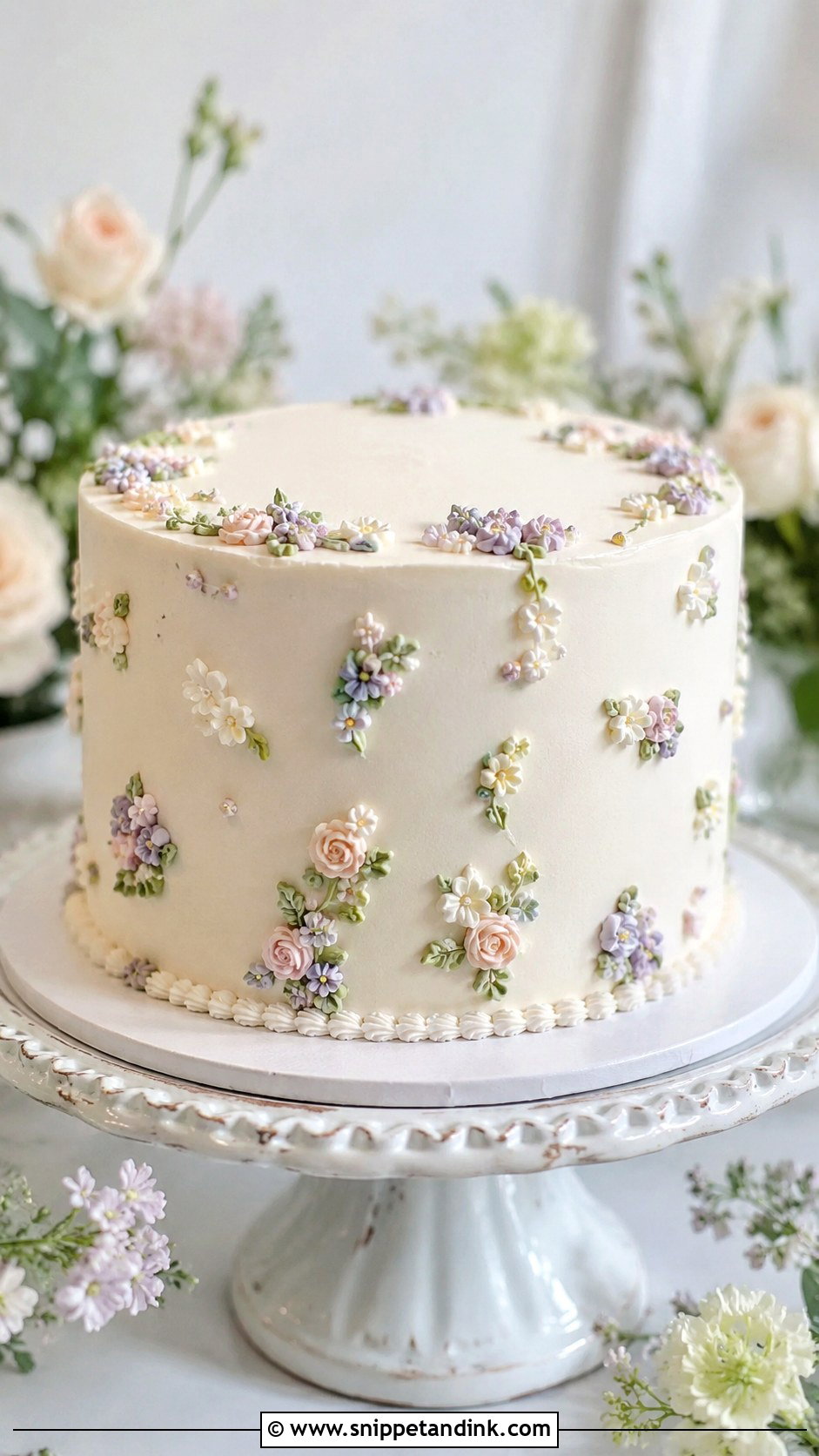 Buttercream Wedding Cake With Small Piped Flowers - Snippet and Ink - 20 Simple Buttercream Wedding Cake Designs