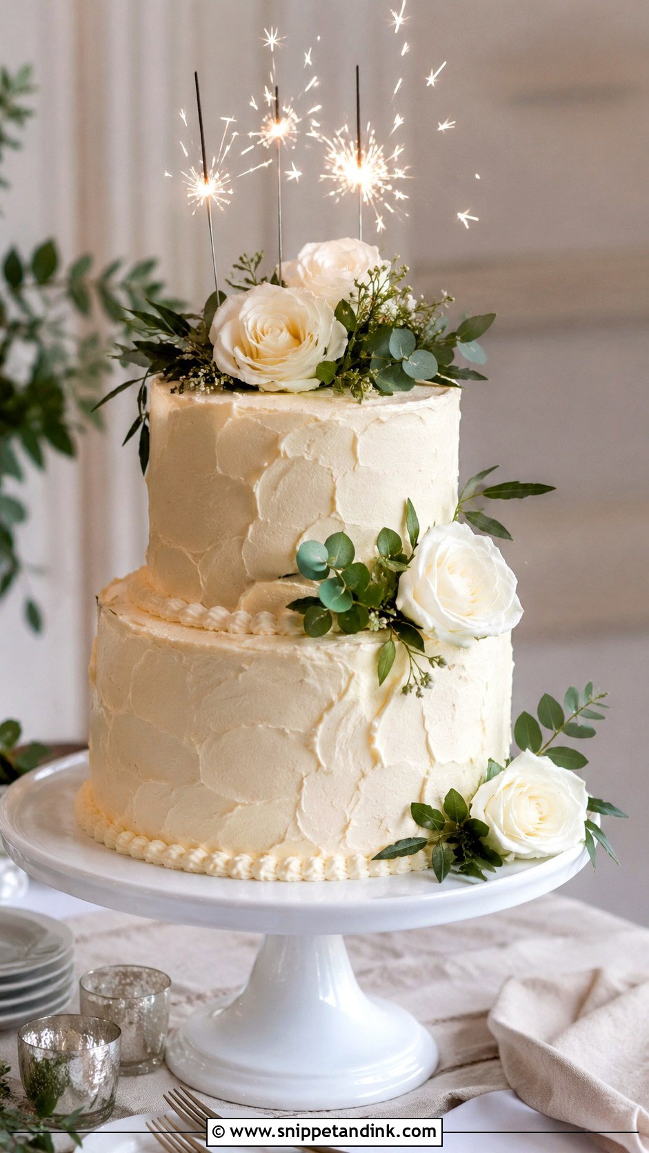 Buttercream Wedding Cake With Sparklers - Snippet and Ink - 20 Cake Ideas with Sparklers for Wedding