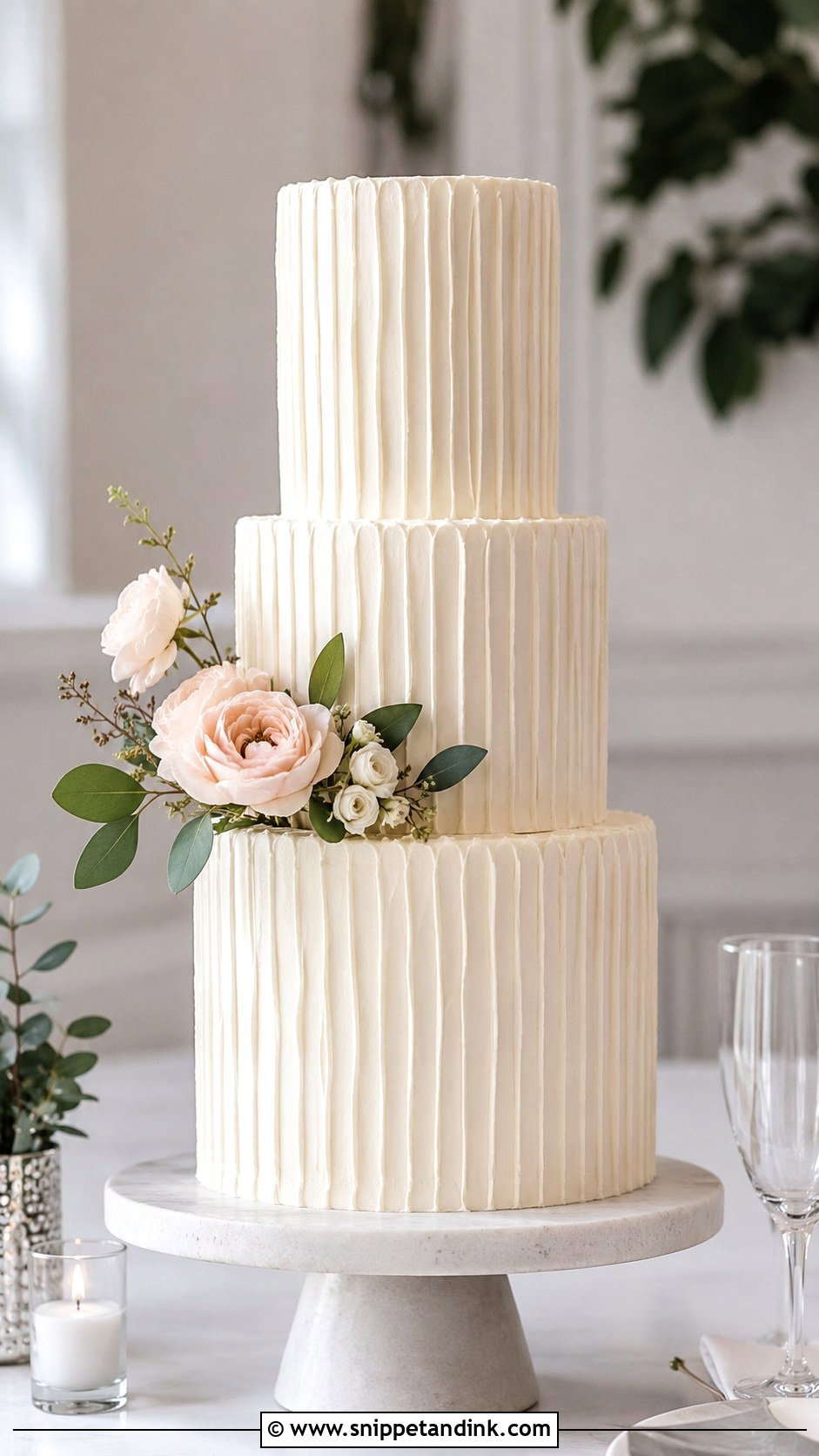 Buttercream Wedding Cake With Vertical Texture - Snippet and Ink - 20 Simple Buttercream Wedding Cake Designs