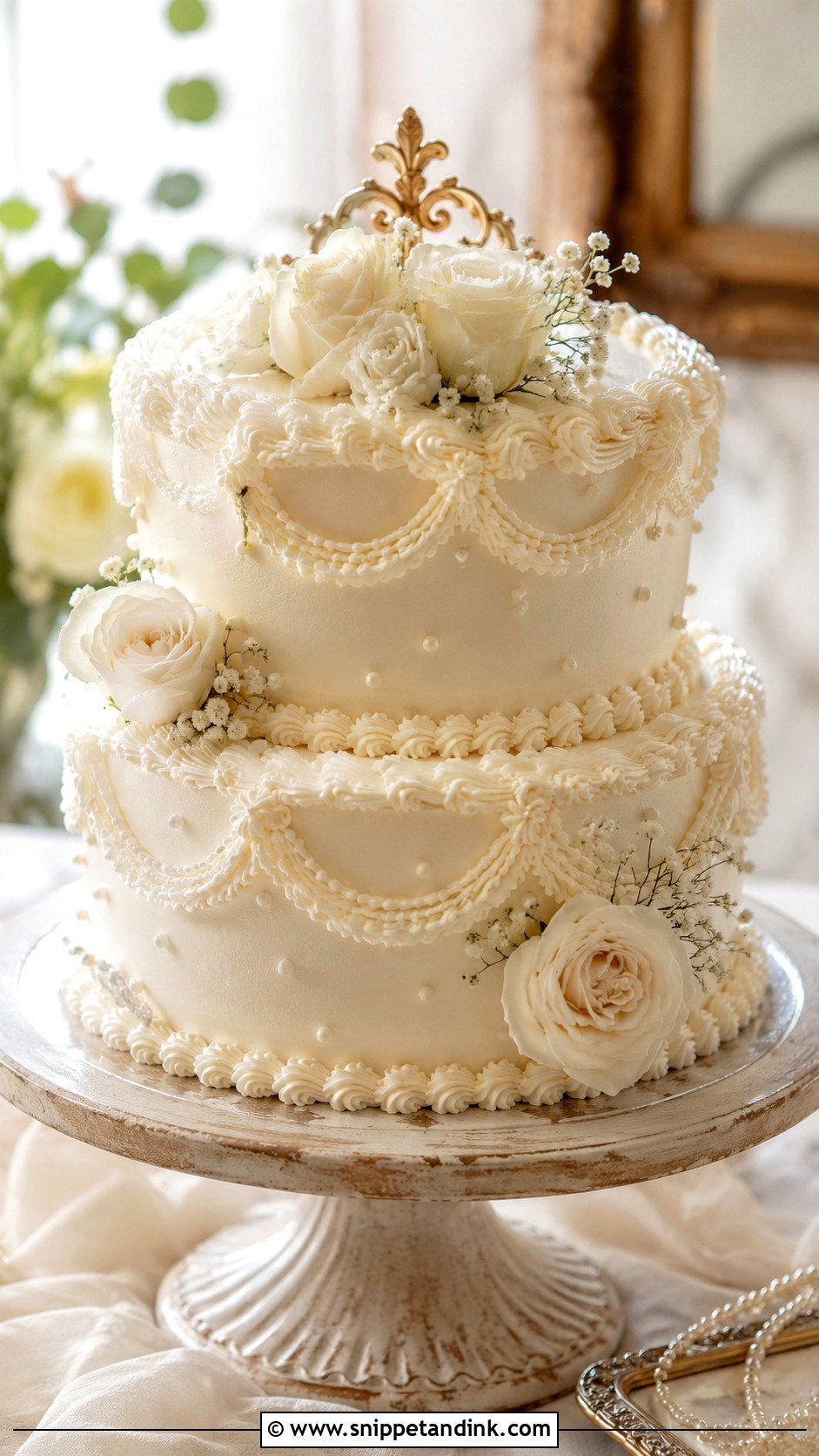 Buttercream Wedding Cake With Vintage Piping - Snippet and Ink - 20 Simple Buttercream Wedding Cake Designs