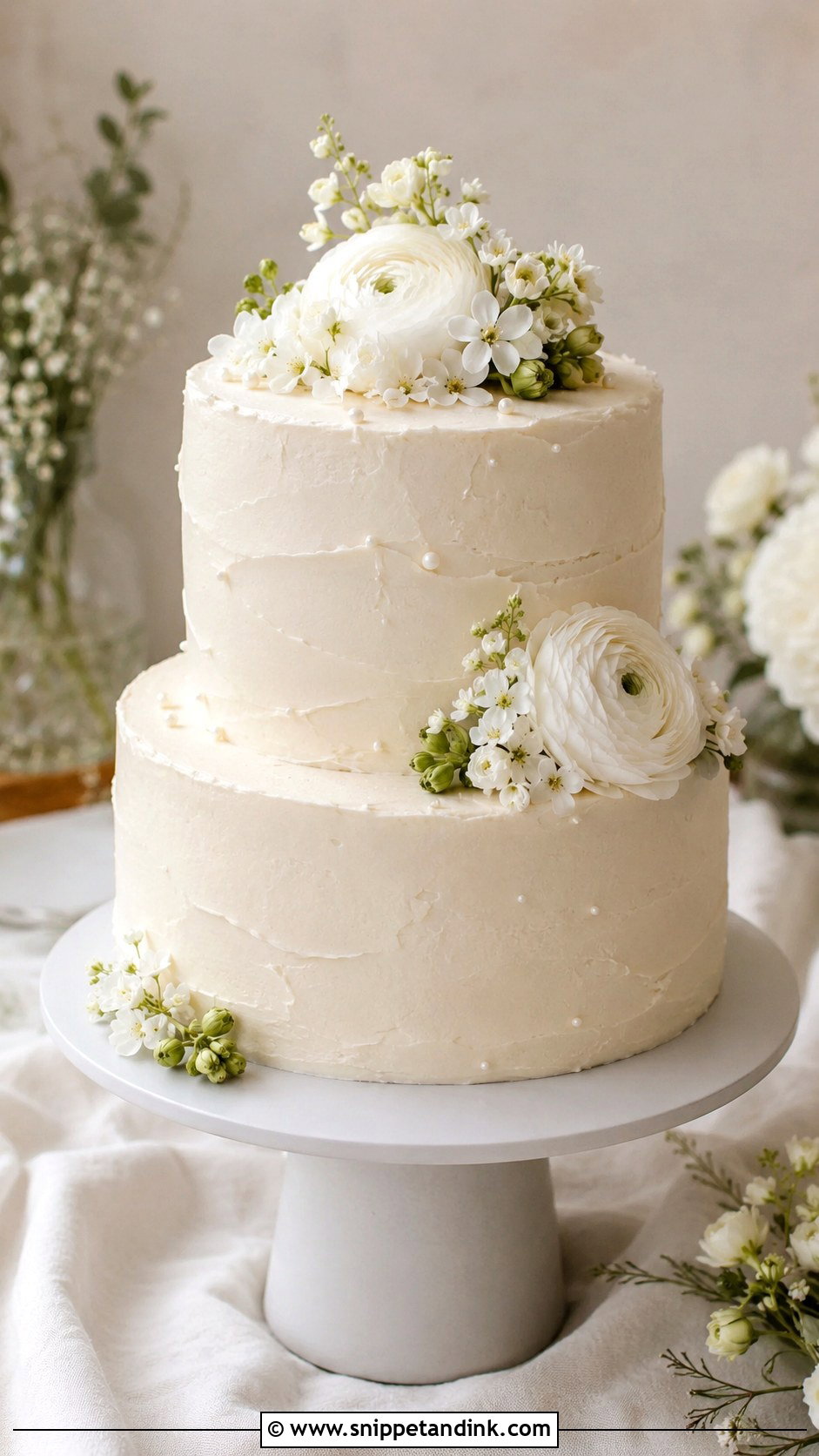 Buttercream Wedding Cake on Pedestal - Snippet and Ink - 20 Wedding Cake Ideas on Pedestals