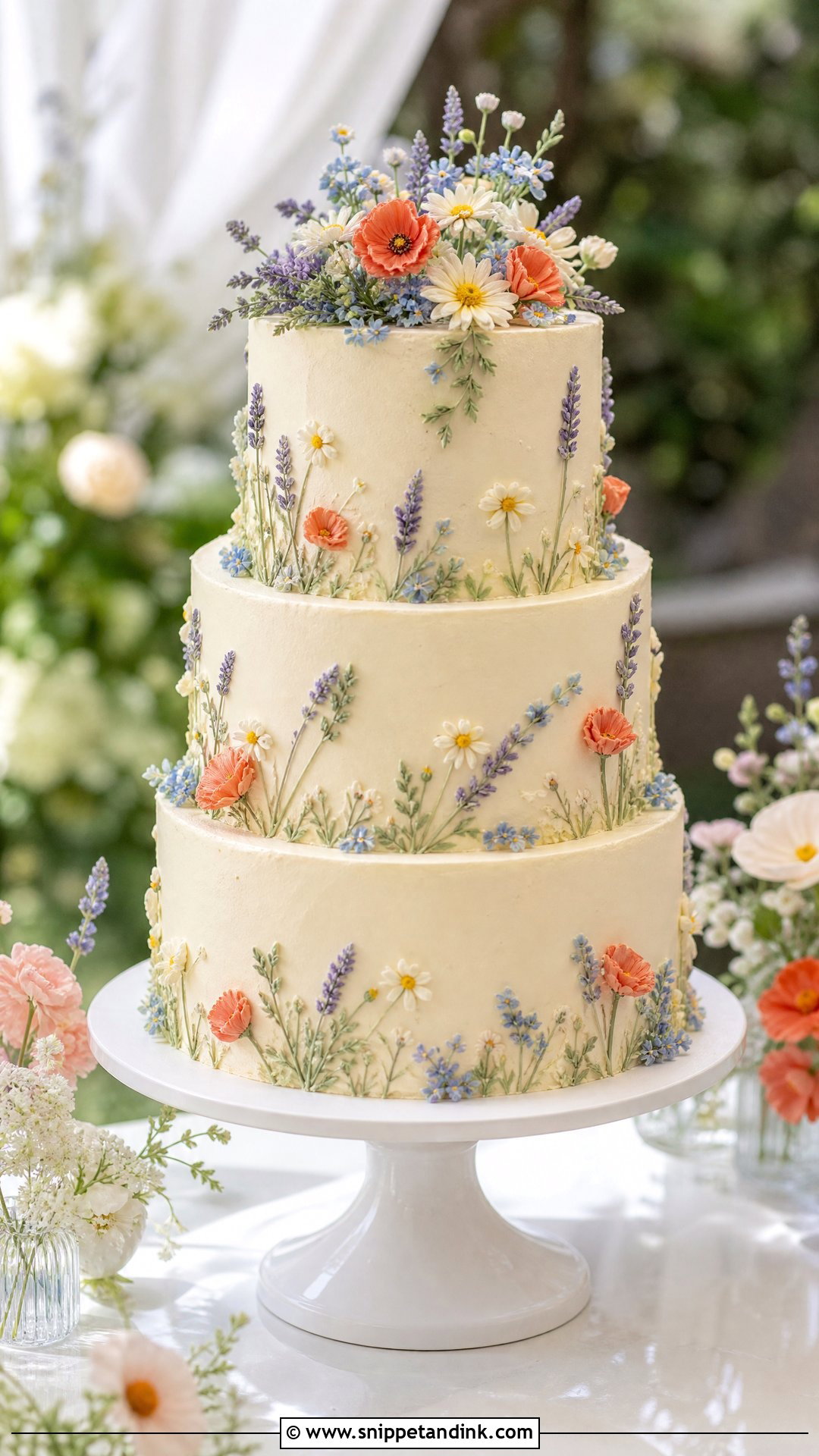 Buttercream Wildflower Wedding Cake - Snippet and Ink - 20 Wildflower Wedding Cake Ideas